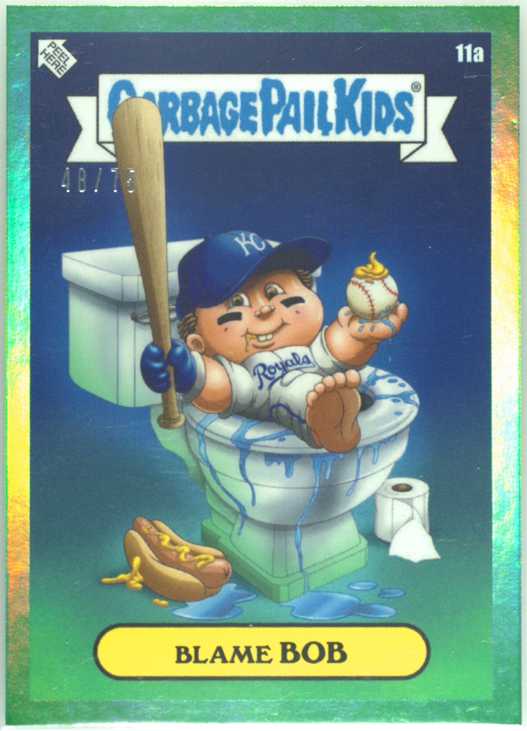 2022 Topps Garbage Pail Kids GPK X Mlb Series 2 Alex Pardee Green Foil #11a Blame Bob front