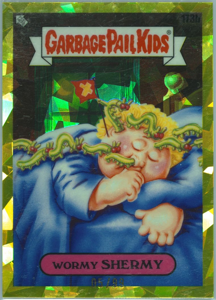2021 Topps Garbage Pail Kids Sapphire Edition Yellow #173b Wormy Shermy front