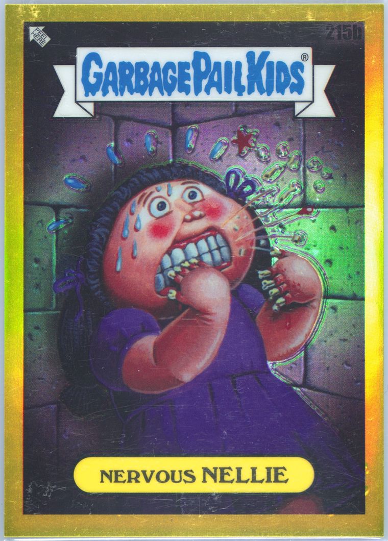 1986 Topps Garbage Pail Kids Original Series 6 Yellow #215b Nervous Nellie front