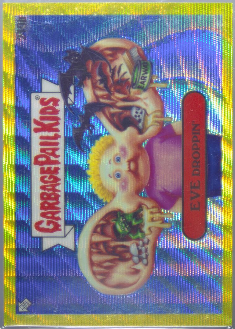 2021 Topps Garbage Pail Kids Sapphire Edition Yellow Wave #240b Eve Droppin' front