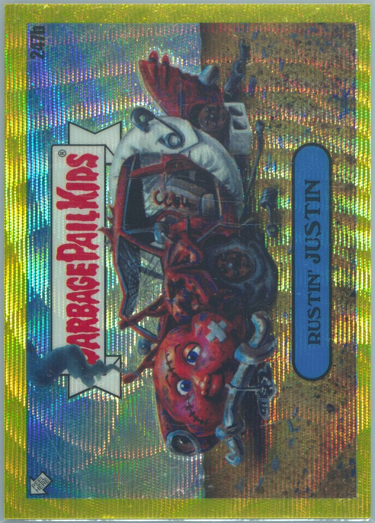 2021 Topps Garbage Pail Kids Sapphire Edition Yellow Wave #247b Rustin' Justin front