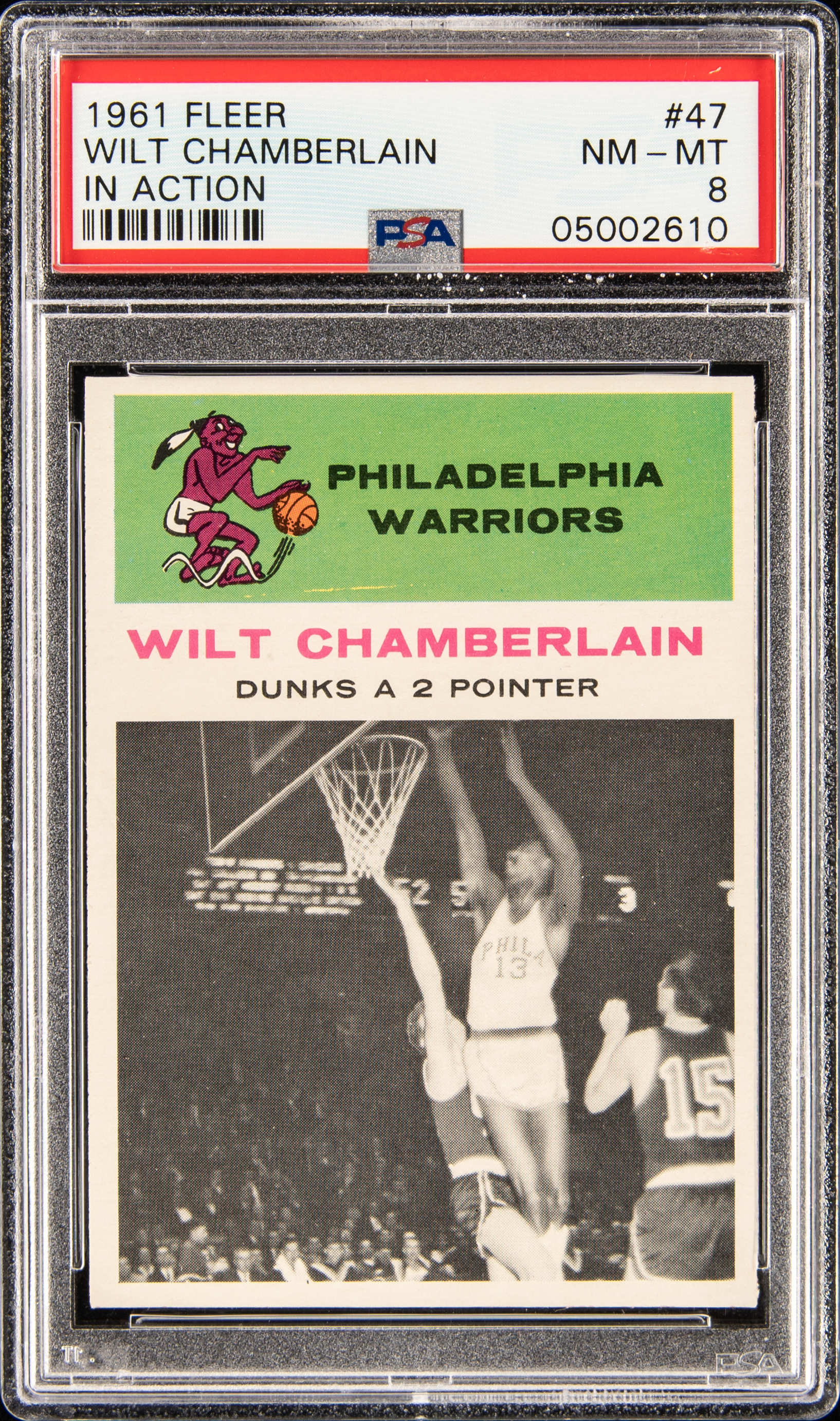 1961-62 Fleer In Action #47 Wilt Chamberlain Rookie Card – PSA NM-MT 8