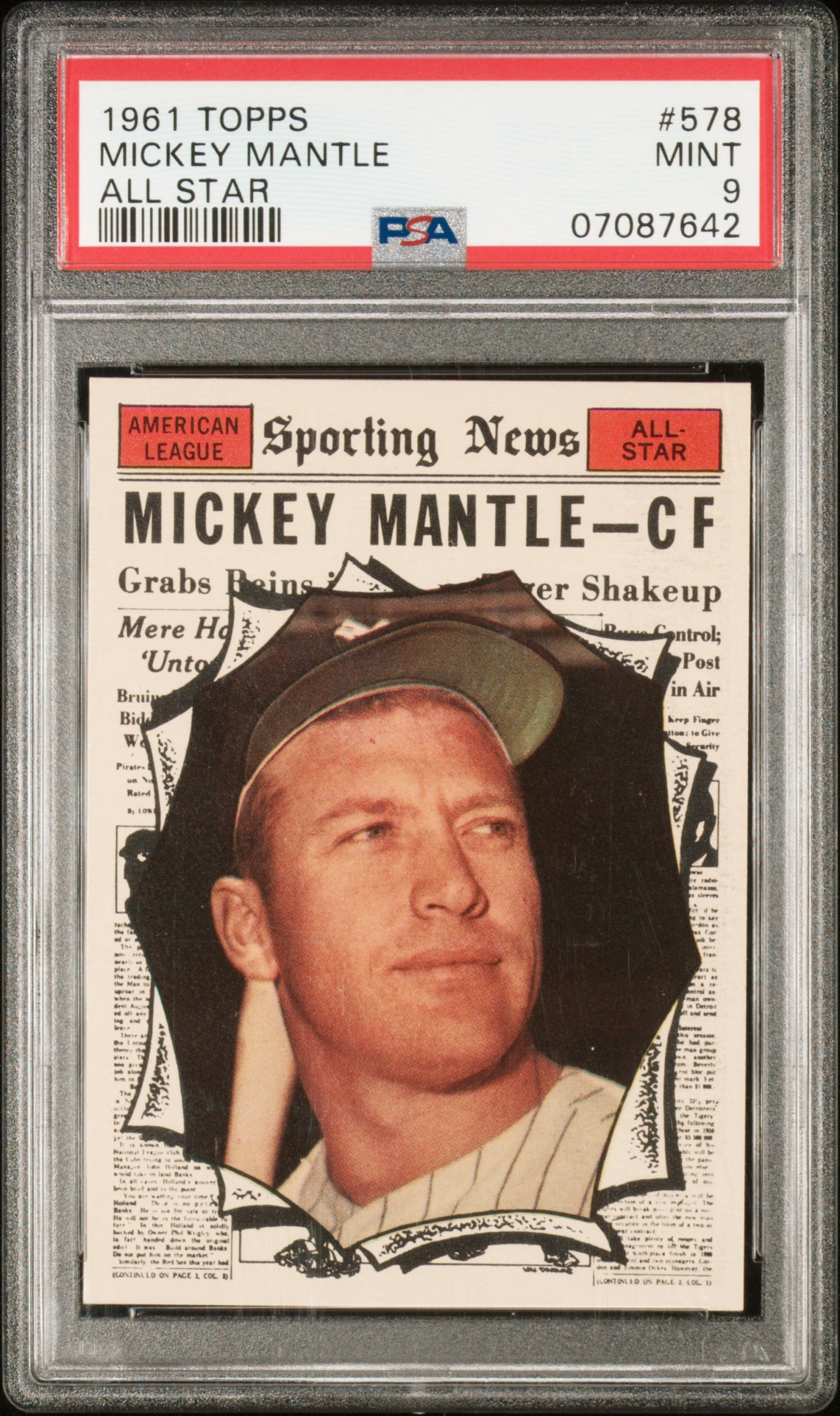 1961 Topps #578 Mickey Mantle, All Star - PSA MINT 9