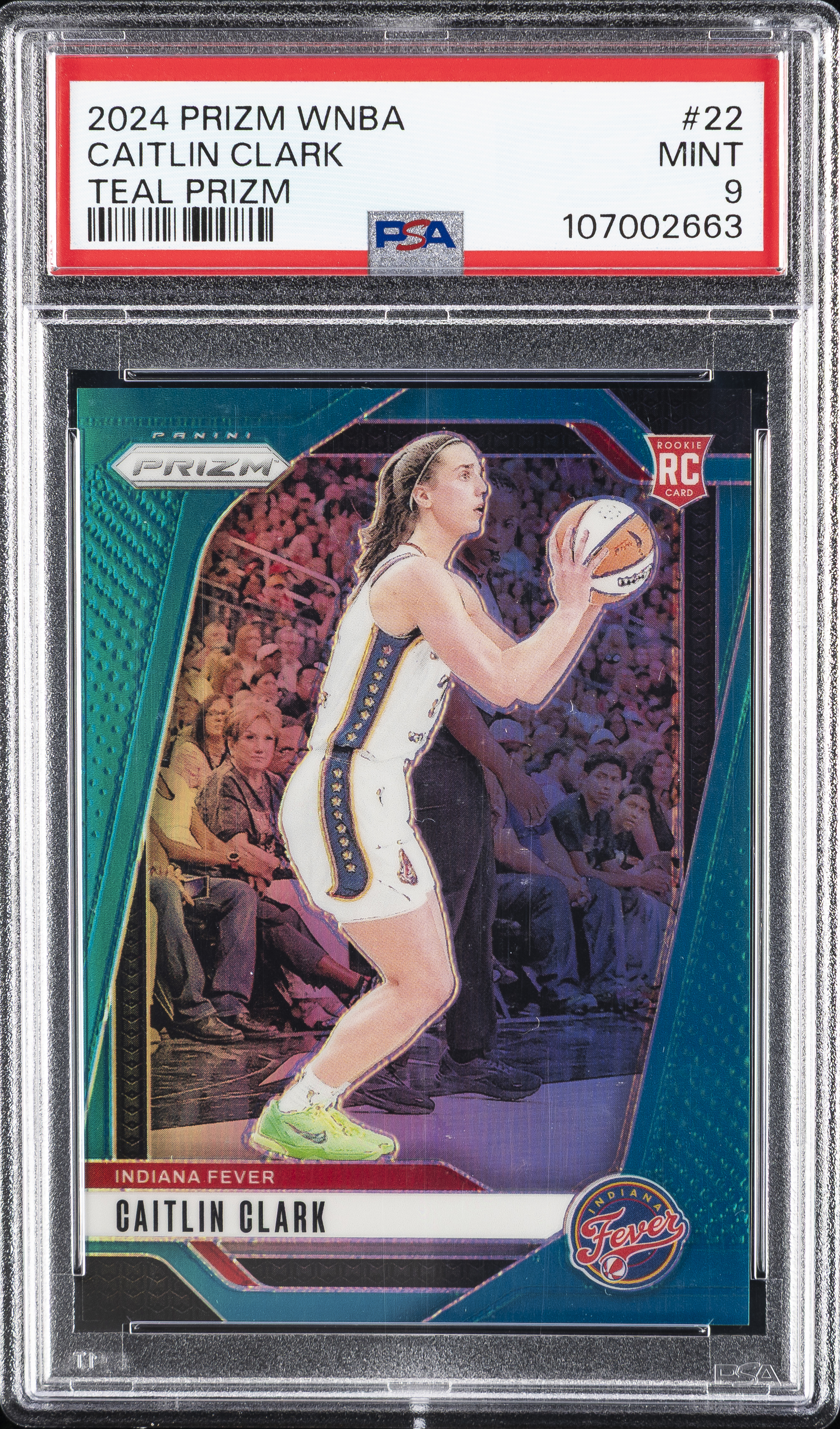 2024 PANINI PRIZM WNBA TEAL PRIZM #22 CAITLIN CLARK 43/49 PSA 9
