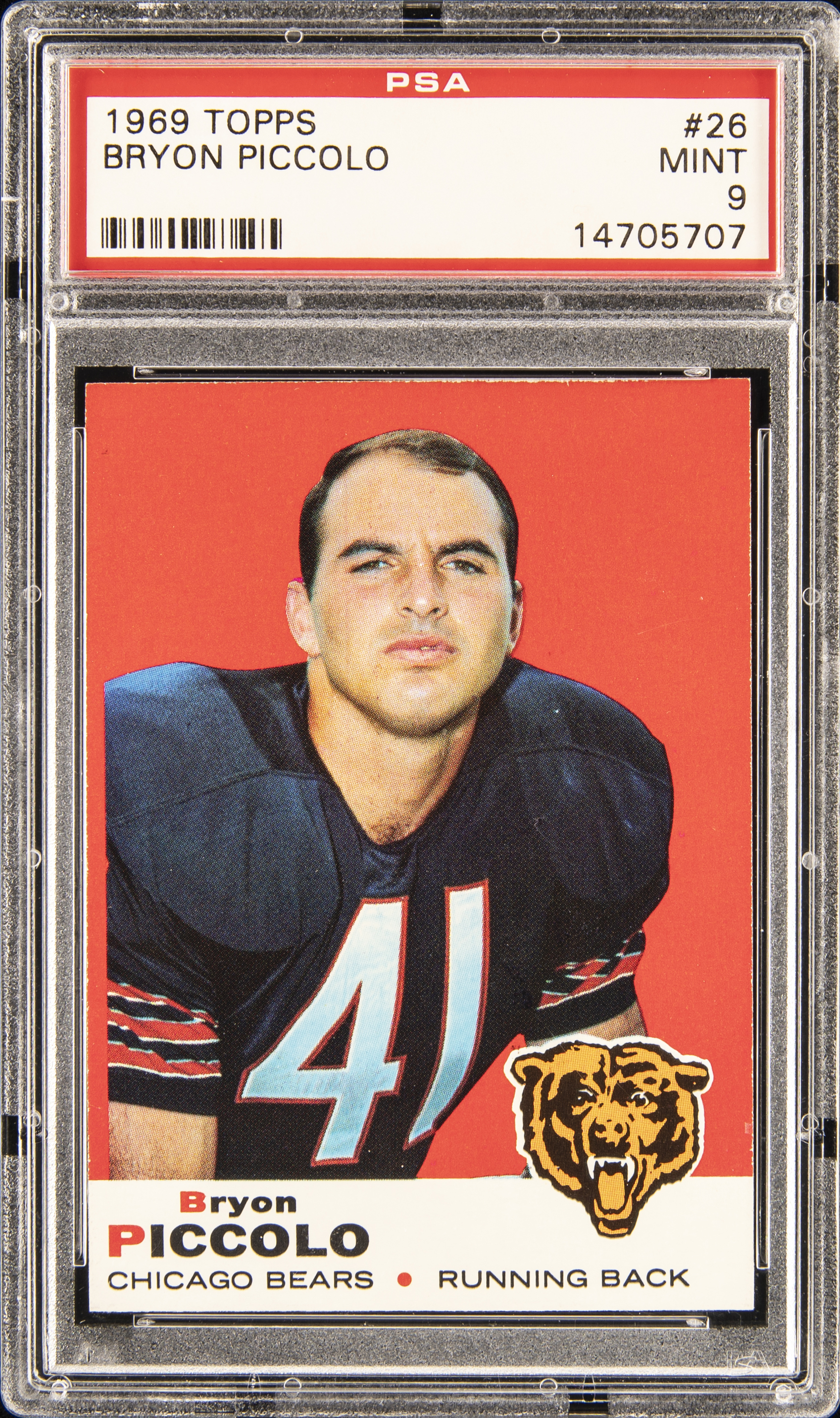 1969 Topps #26 Bryon (Brian) Piccolo Rookie Card - PSA MINT 9