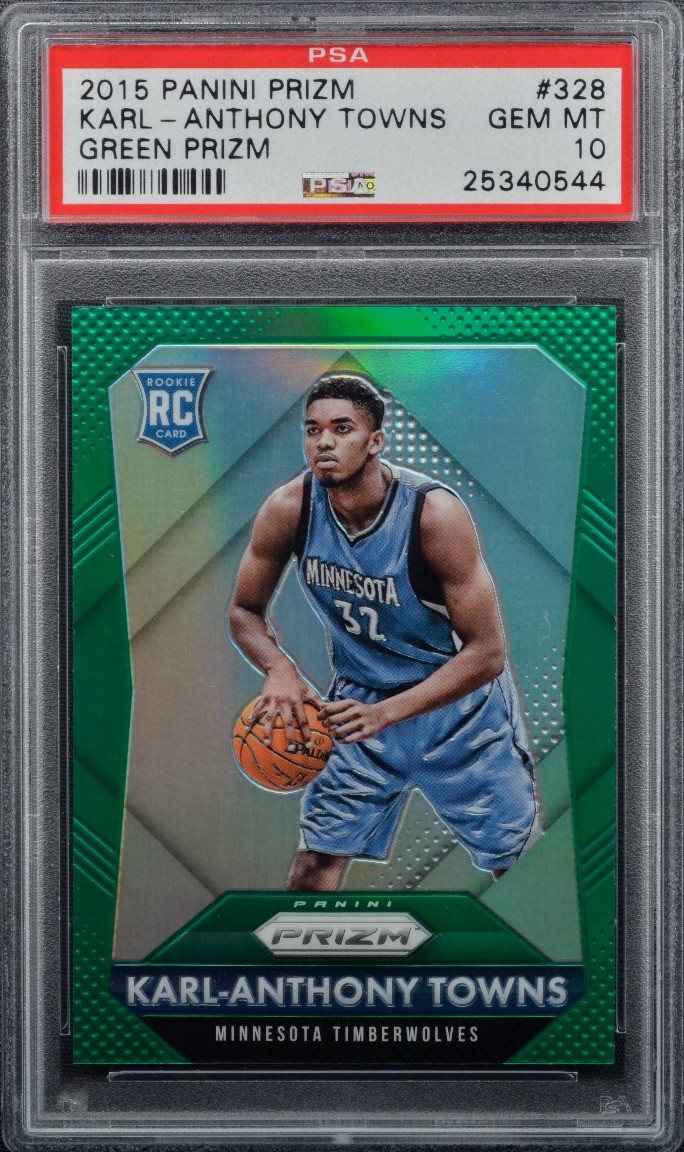 2015-16 Panini Prizm Green Prizm 328 Karl-Anthony Towns Rookie Card – PSA GEM MT 10