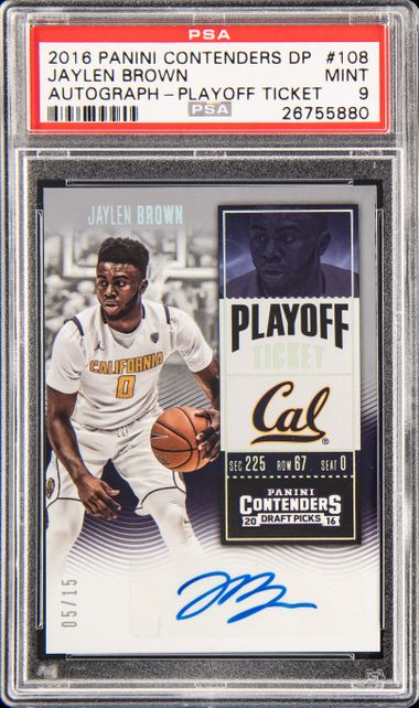 2016 Panini Contenders Draft Picks Autograph-Yellow Jersey-Playoff Ticket  108 Jaylen Brown – PSA MINT 9 on Goldin Auctions