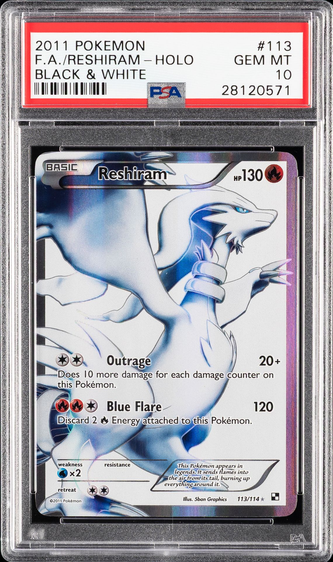 2011 Pokemon Black & White #113 Full Art/Reshiram (PSA 10)