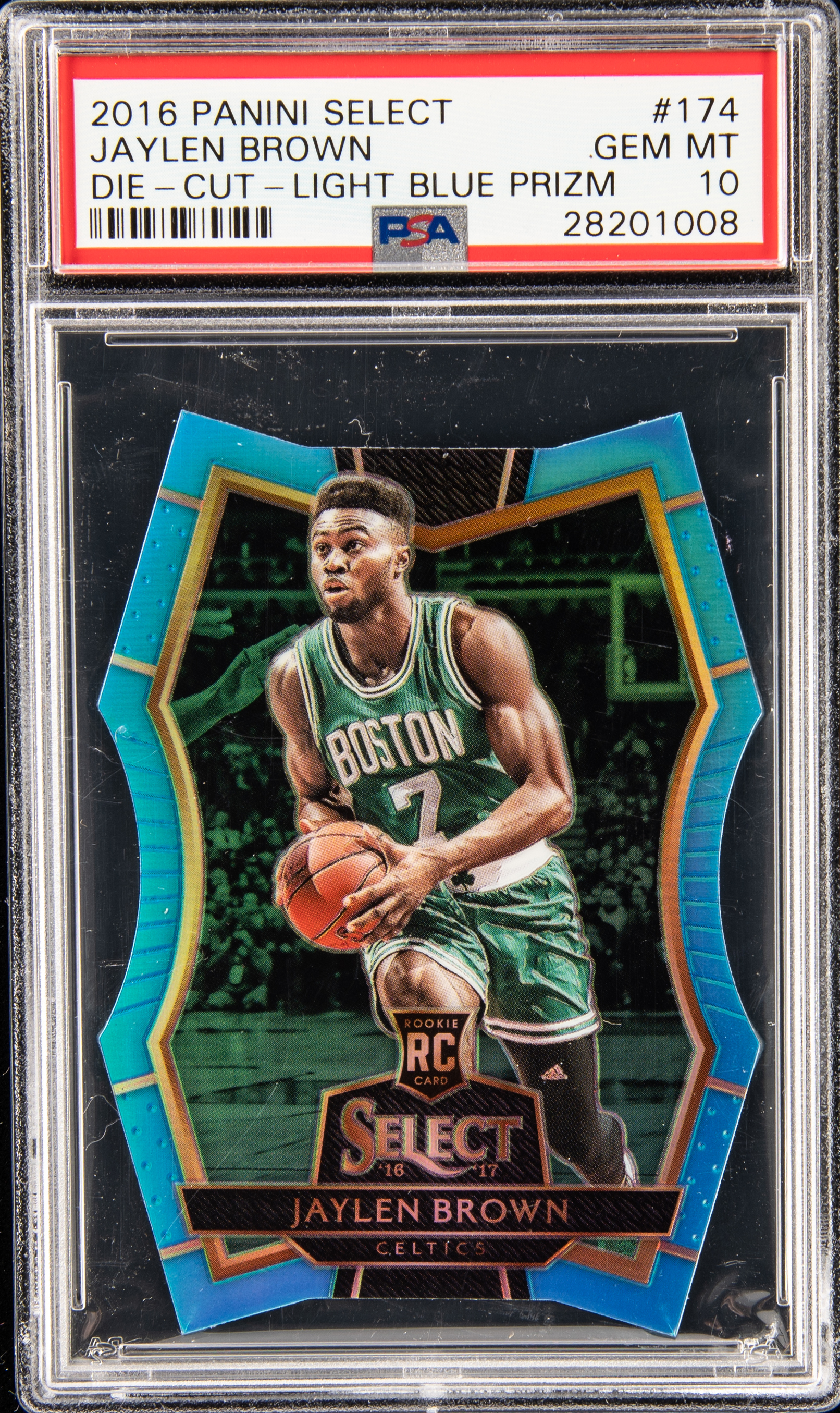 2016-17 Panini Select Die-Cut Light Blue Prizm #174 Jaylen Brown Rookie Card (#164/199) – PSA GEM MT 10