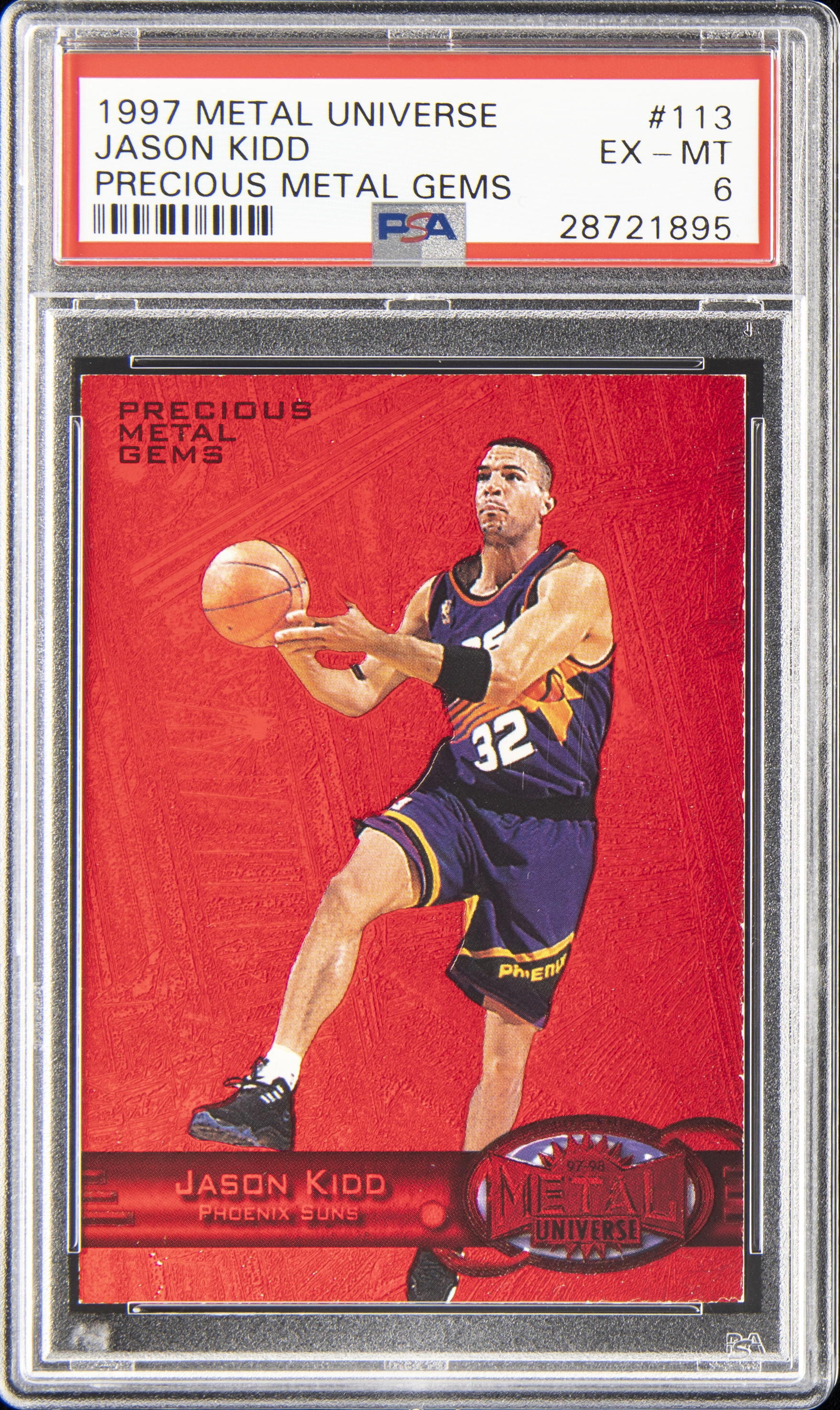 1997-98 SkyBox Metal Universe Precious Metal Gems (PMG) Red #113 Jason Kidd (#043/100) - PSA EX-MT 6
