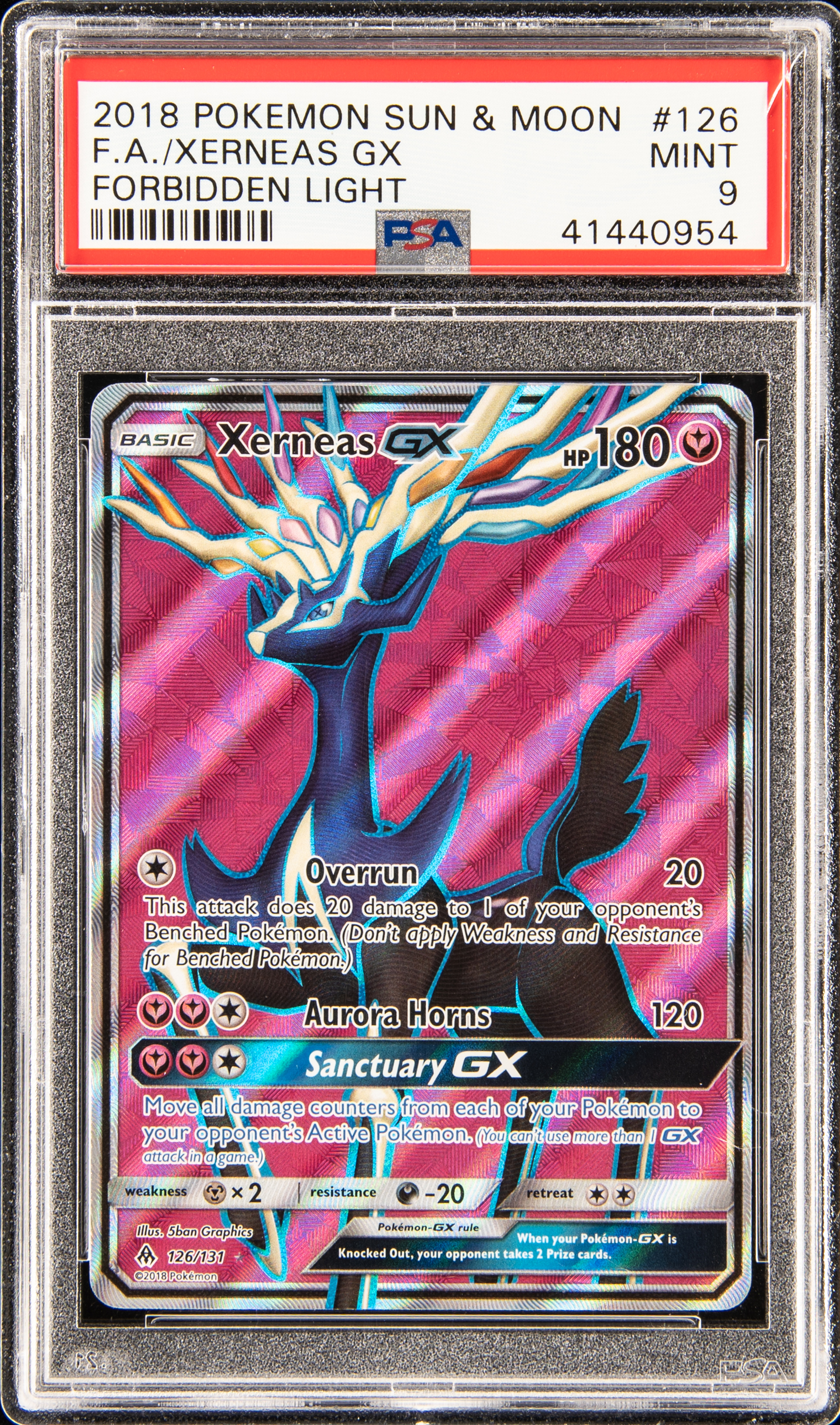 2018 Pokemon Sun & Moon Forbidden Light Full Art Ultra Rare Holofoil #126 Xerneas GX – PSA MINT 9