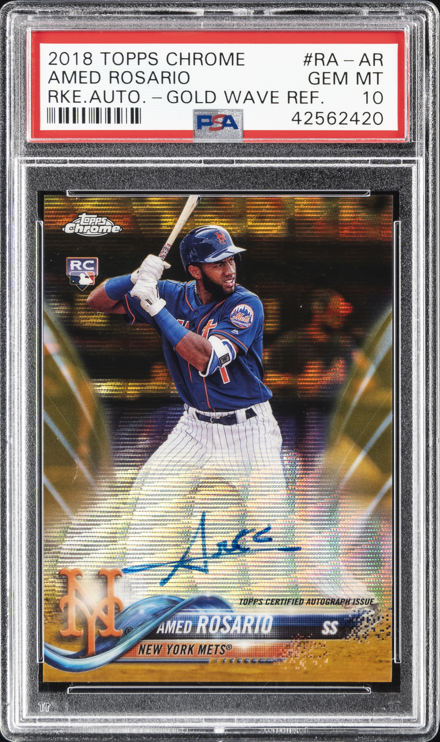 2018 Topps Chrome Rookie Autograph Gold Wave Refractor #RA-AR Amed Rosario Signed Rookie Card (#38/50) – PSA GEM MT 10
