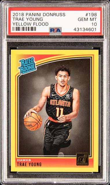 2018-19 Panini Donruss Yellow Flood Rated Rookie #198 Trae Young