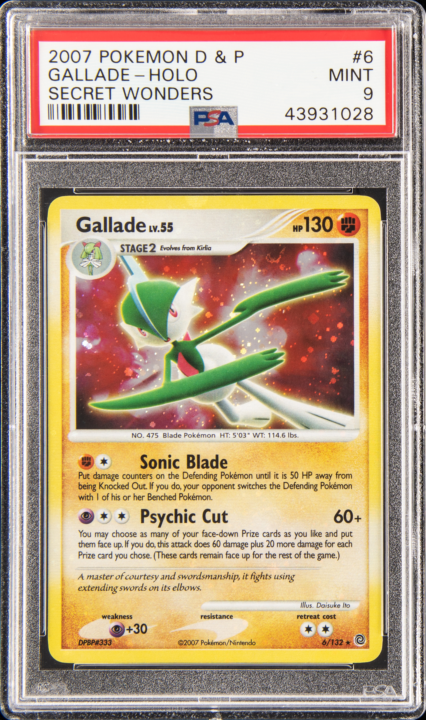 2007 Pokemon Diamond & Pearl Secret Wonders Holofoil #6 Gallade – PSA MINT 9