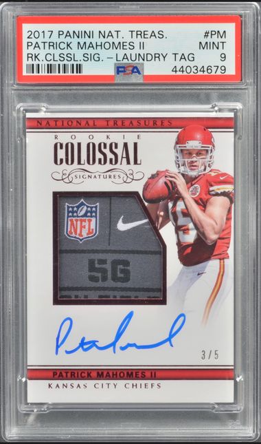 2017 Panini National Treasures Rookie NFL Gear Triple Material Signatures  #RST-PM Patrick Mahomes II Signed Relic Rookie Card (#35/99) - BGS MINT 9,  Beckett 10 on Goldin Auctions