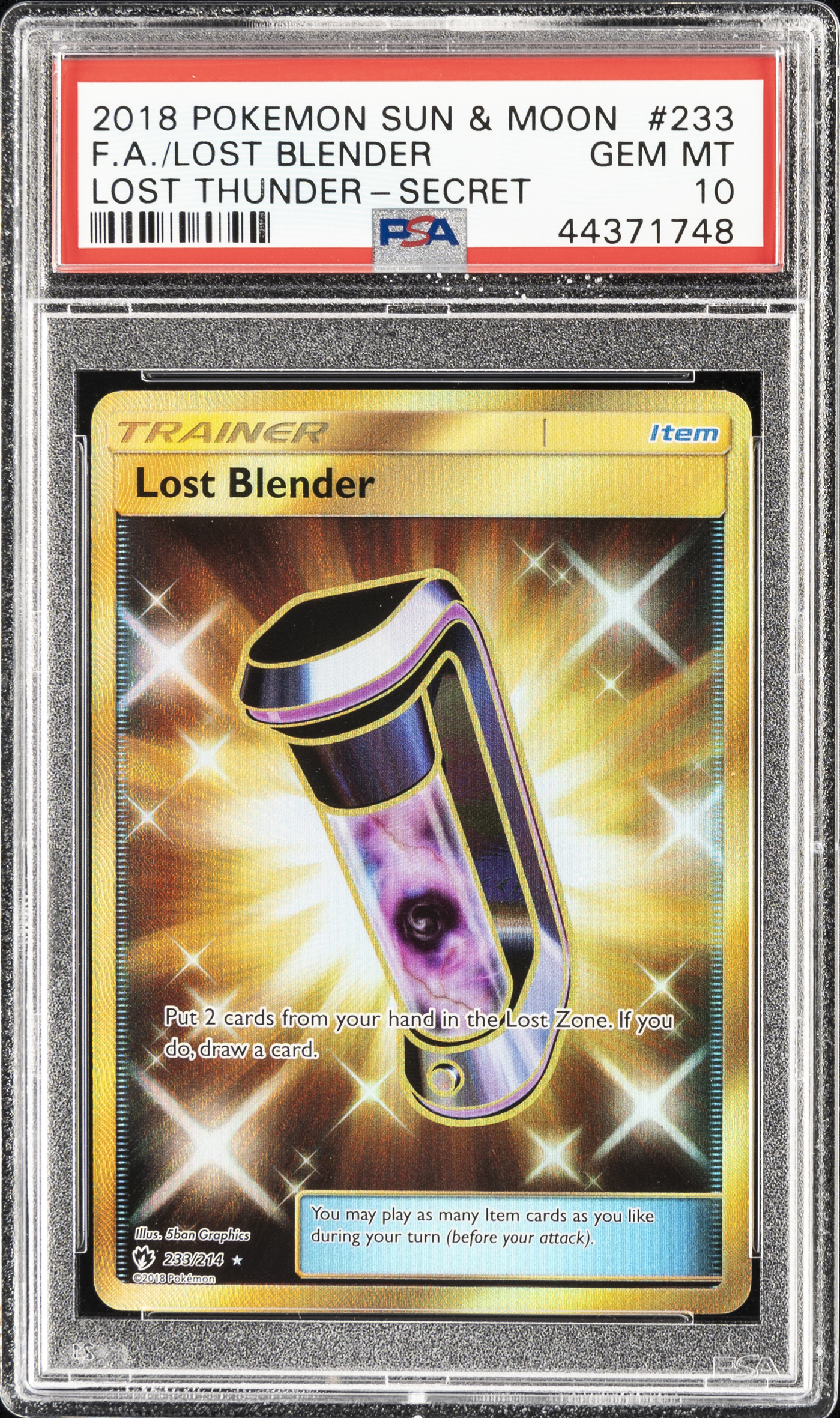 2018 Pokemon Sun & Moon Lost Thunder Secret Full Art #233 Lost Blender – PSA GEM MT 10