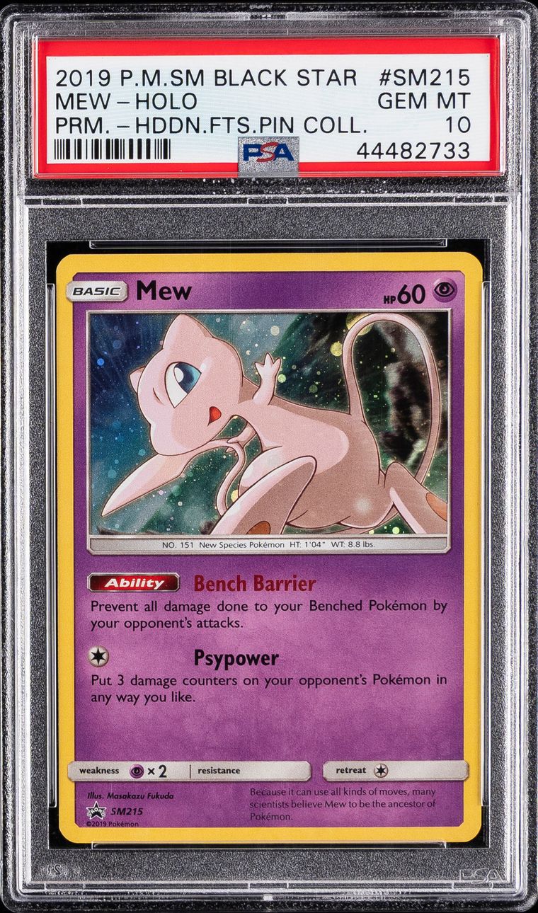 2019 #SM215 MEW-HOLO PSA 10 POKEMON SM BLACK STAR PROMO | HIDDEN FATES PIN COLLECTION