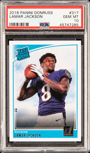 2018 Panini One Patch Autograph #16 Lamar Jackson Signed Patch Rookie Card  (#05/49) - PSA NM-MT 8 on Goldin Auctions