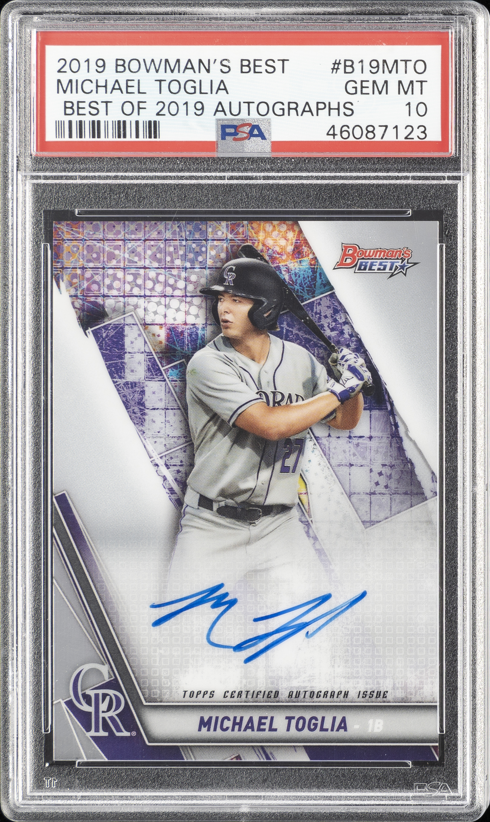 2019 Bowman's Best Best Of 2019 Autographs #B19MTO Michael Toglia Signed Rookie Card – PSA GEM MT 10