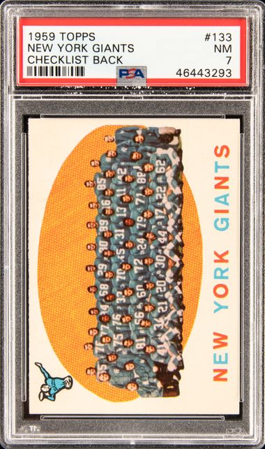 1959 Topps #133 New York Giants, Checklist Back – PSA NM 7 on Goldin  Auctions