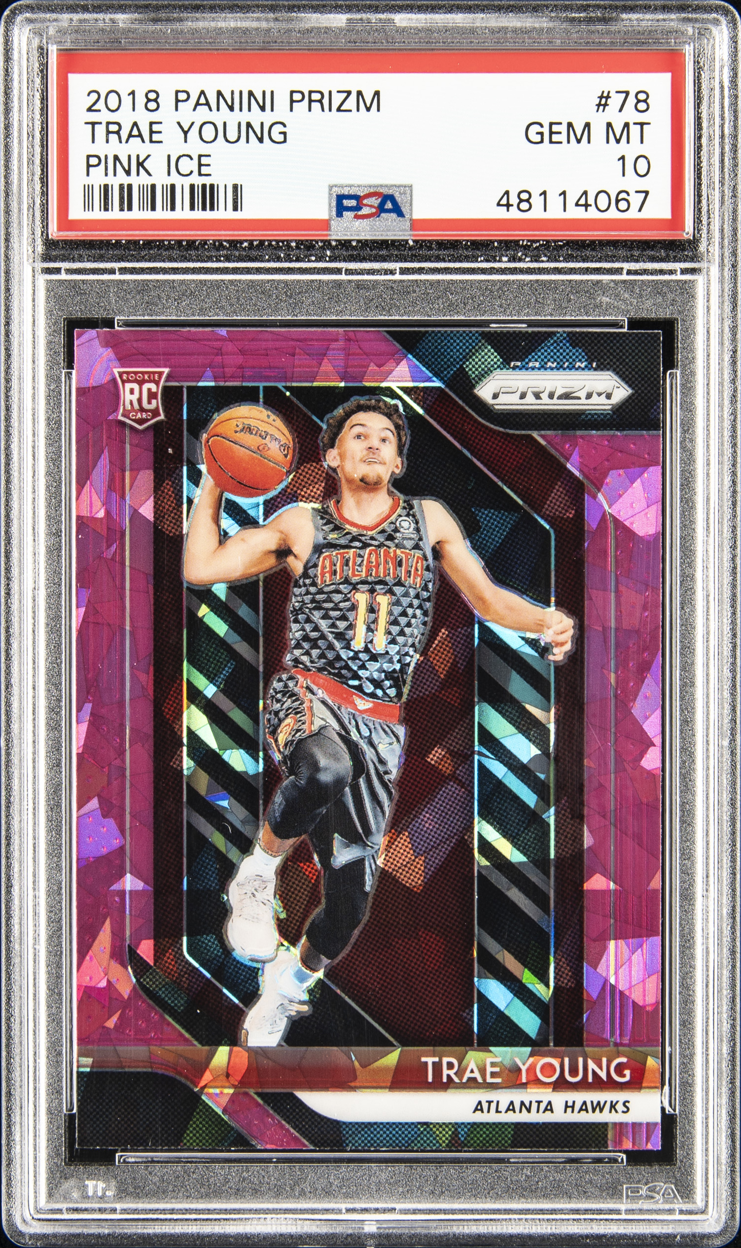 2018-19 Panini Prizm Pink Ice #78 Trae Young Rookie Card – PSA GEM MT 10