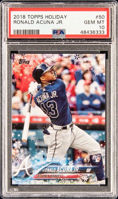 2018 Topps Mini Gold #US250 Ronald Acuna Jr., At Bat in Blue Jersey Rookie  Card (#1/1) - PSA NM 7 on Goldin Auctions