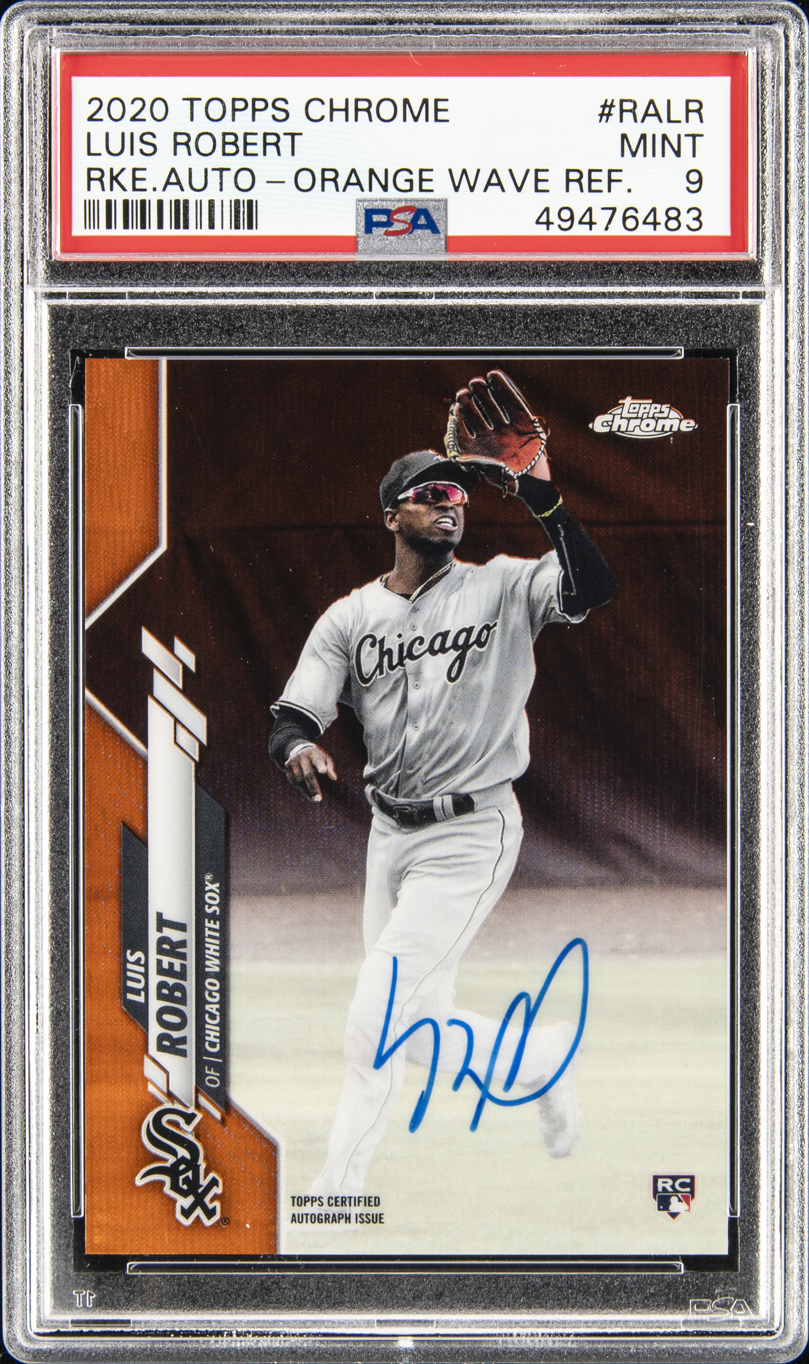 2020 Topps Chrome Rookie Autographs Orange Wave Refractor #RALR Luis Robert Signed Rookie Card (#25) – PSA MINT 9