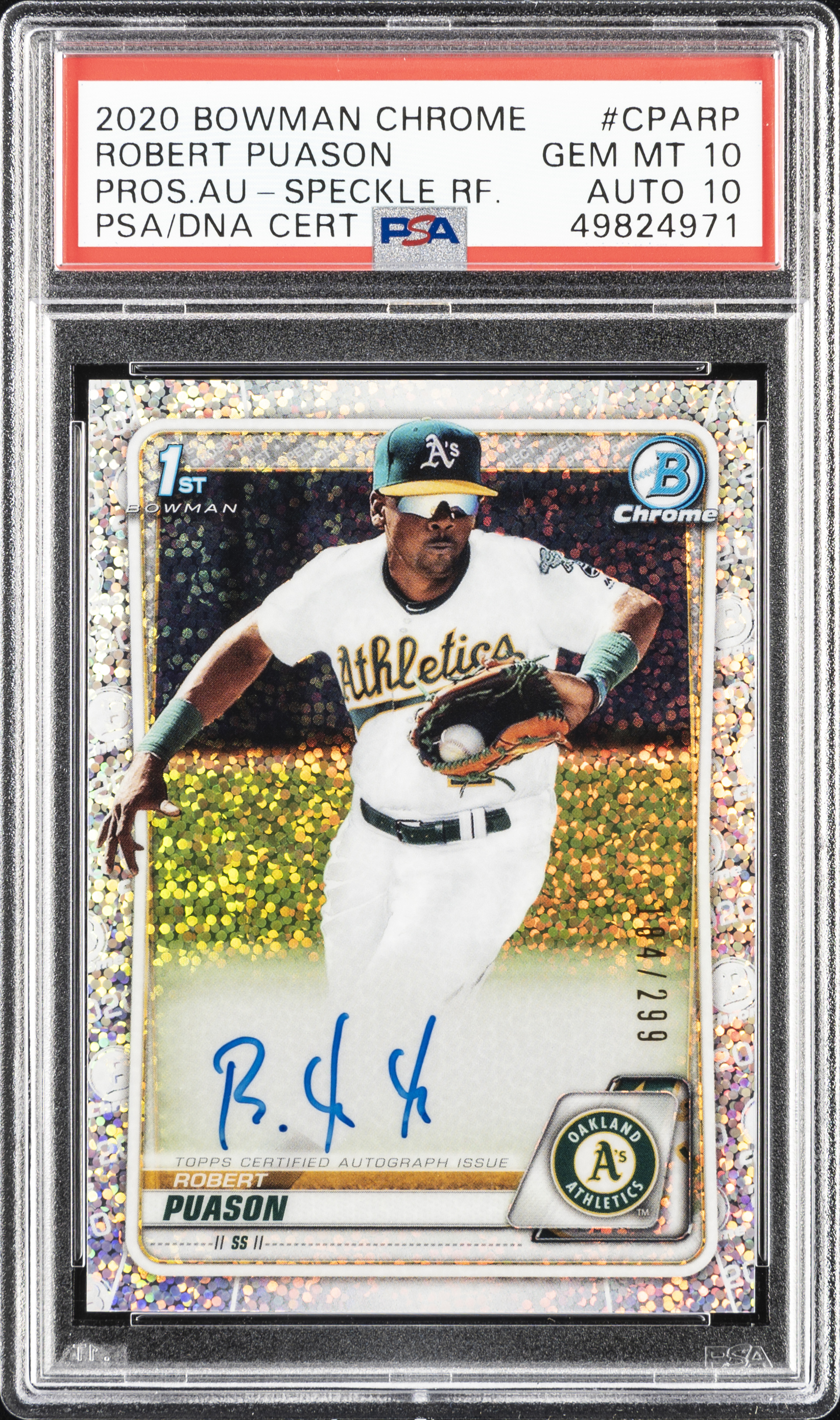 2020 Bowman Chrome Prospect Autographs Speckle Refractor #CPA-RP Robert Puason Signed Rookie Card (#/299) – PSA GEM MT 10, PSA/DNA GEM MT 10