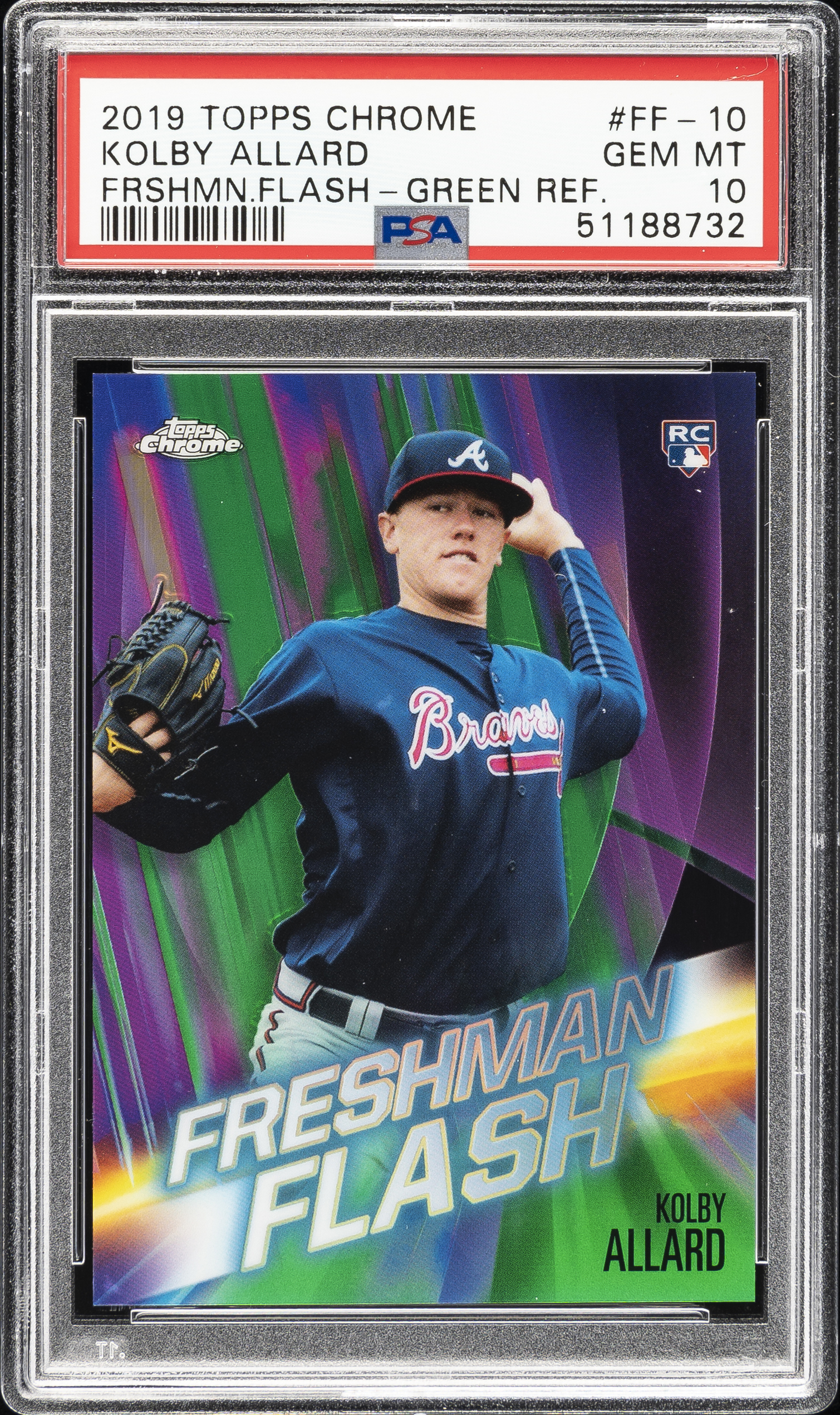 2019 Topps Chrome Freshman Flash Green Refractor #FF-10 Kolby Allard Rookie Card (#/99) – PSA GEM MT 10