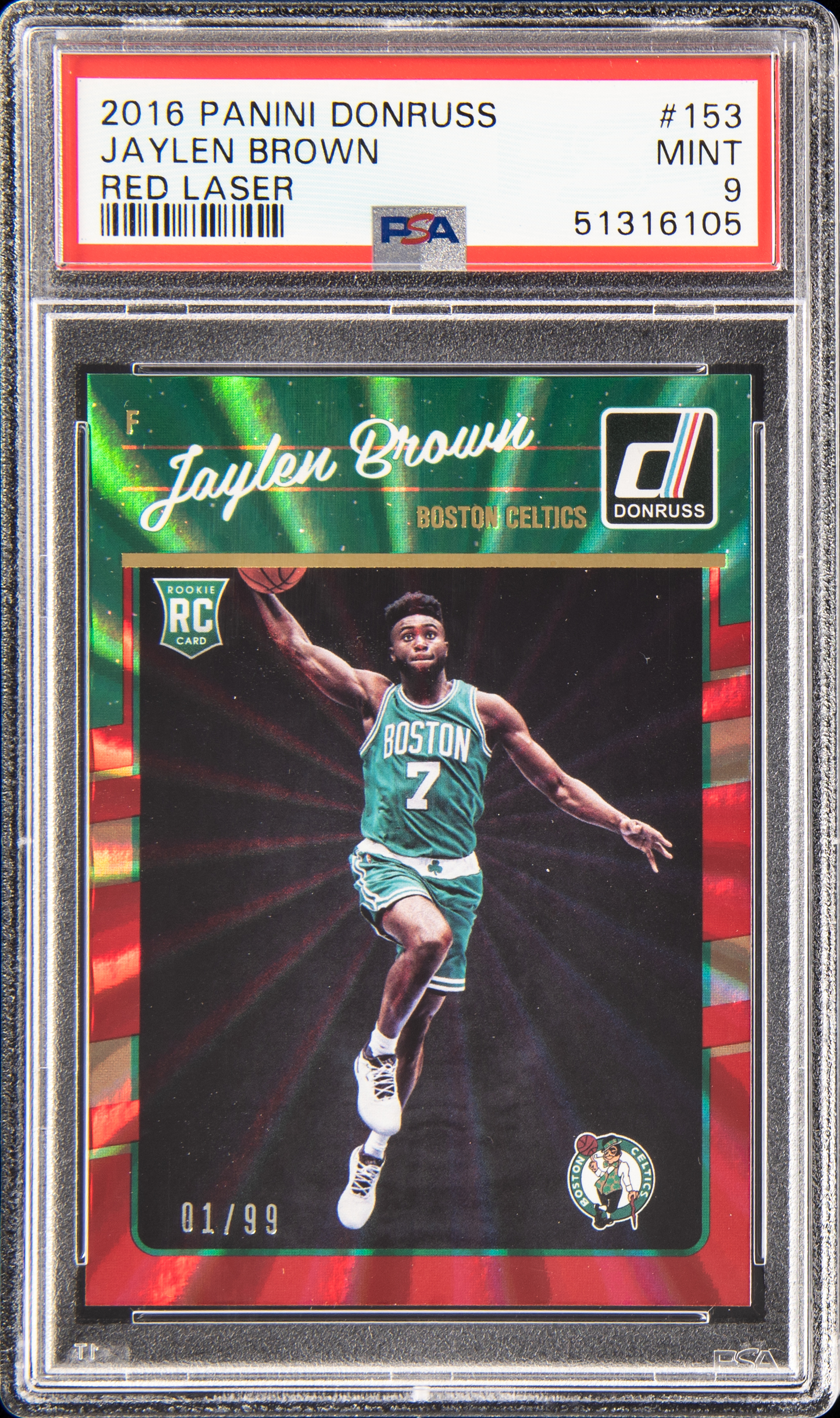 2016-17 Panini Donruss Red Laser #153 Jaylen Brown Rookie Card (#01/99) – PSA MINT 9