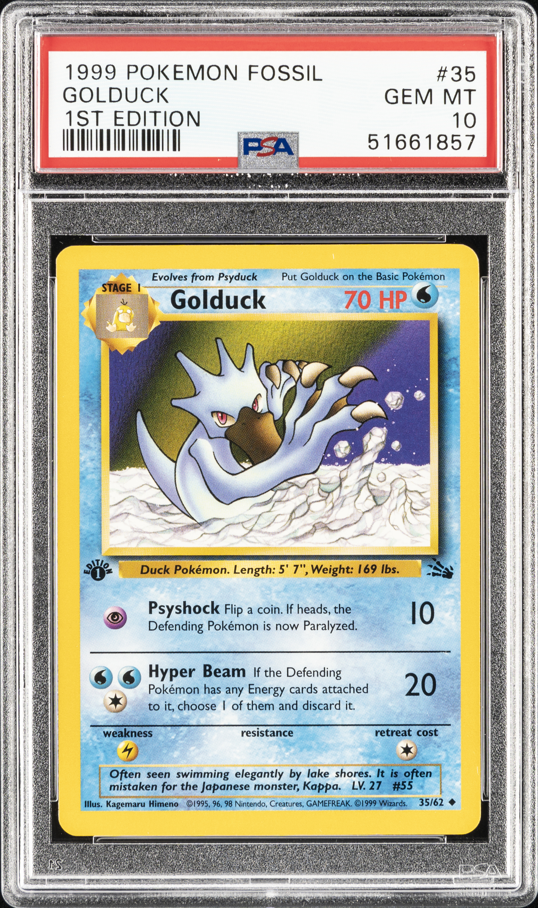 1999 Pokemon Fossil 1st Edition #35 Golduck – PSA GEM MT 10