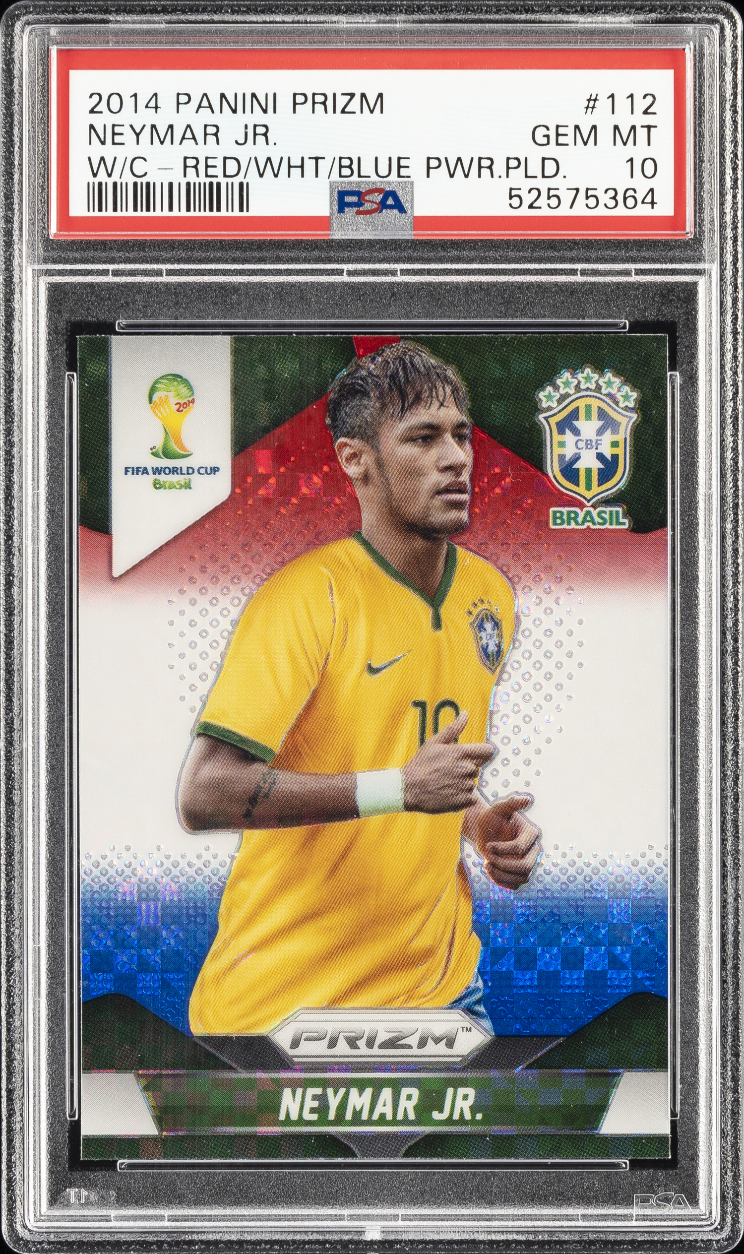 2014 Panini Prizm World Cup Red/White/Blue Power Plaid #112 Neymar Jr. – PSA GEM MT 10
