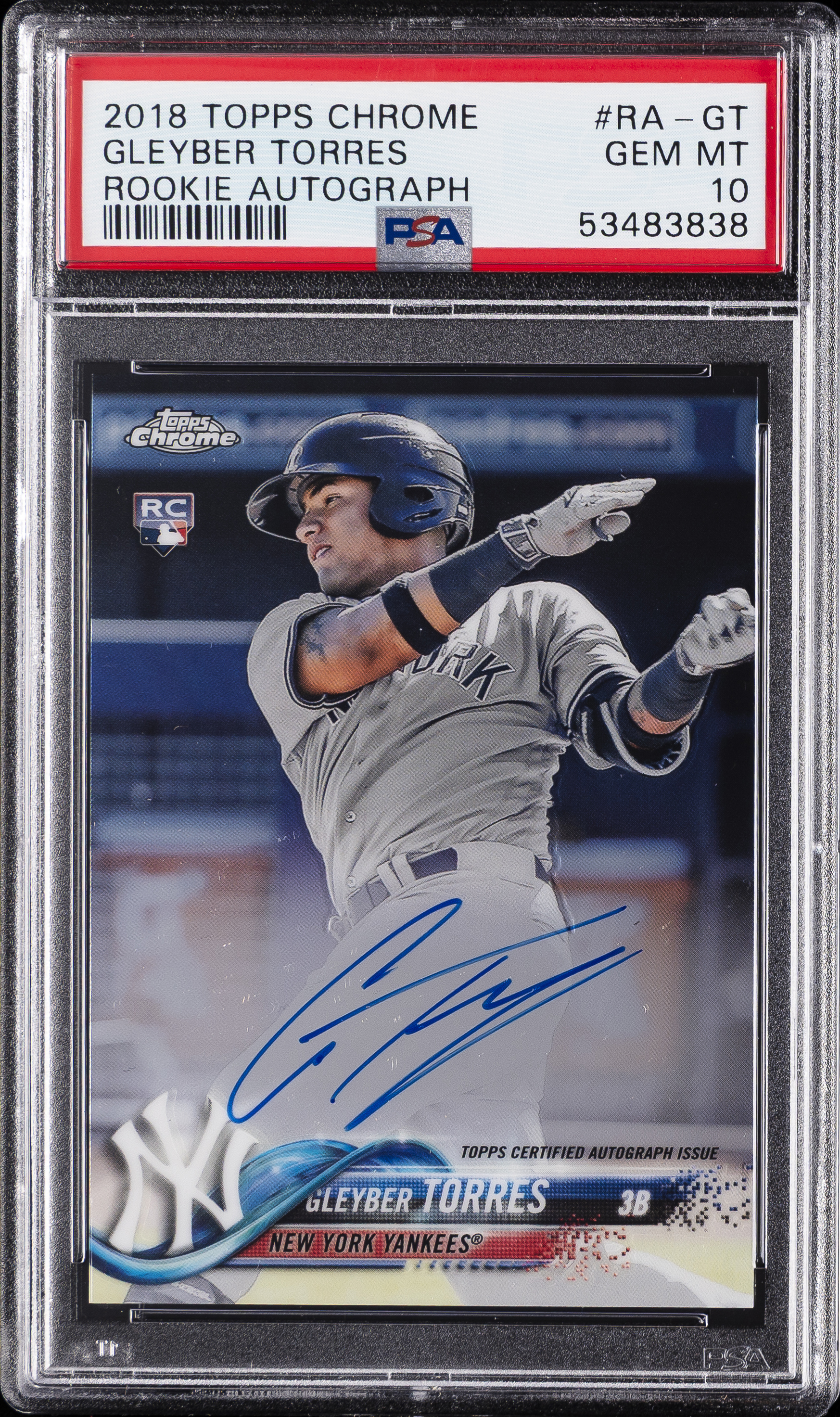 2018 TOPPS CHROME RC AUTO #RA-GT GLEYBER TORRES PSA 10 AUTO