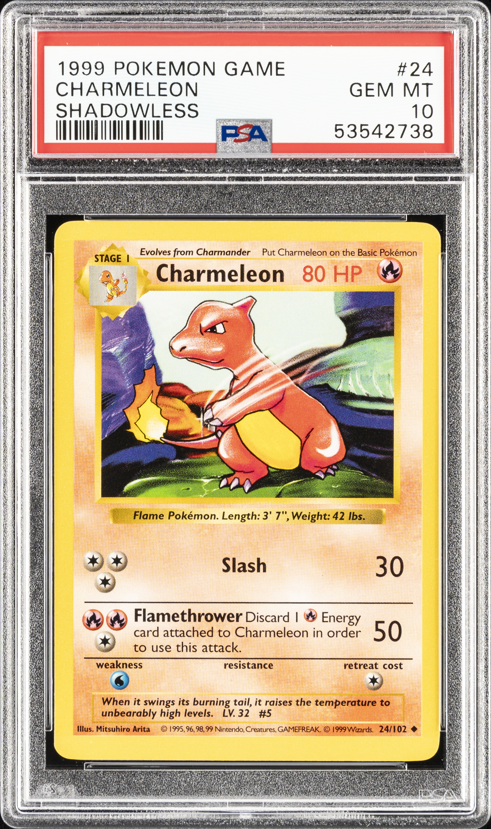 1999 Pokemon Game Shadowless 24 Charmeleon – PSA GEM MT 10
