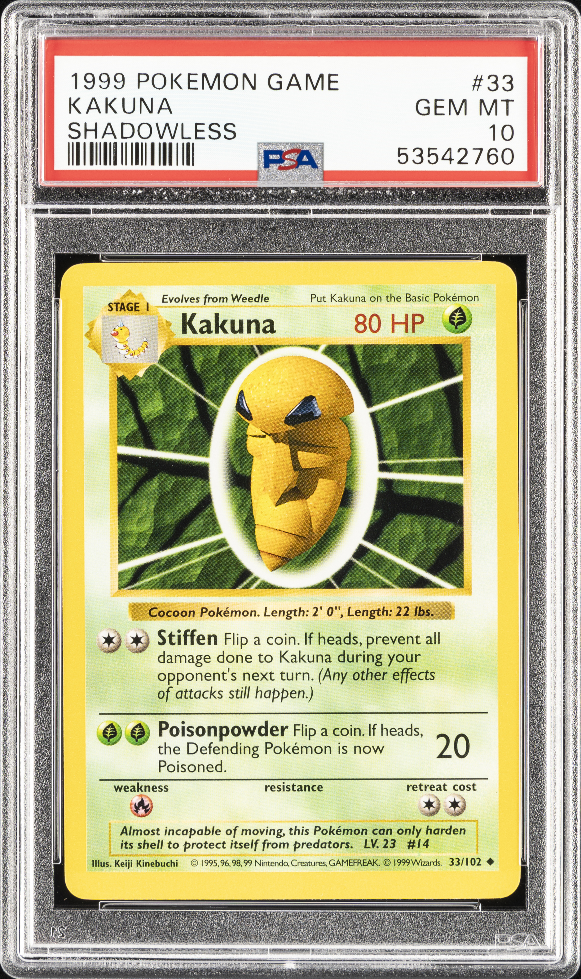 1999 Pokemon Game Shadowless 33 Kakuna – PSA GEM MT 10