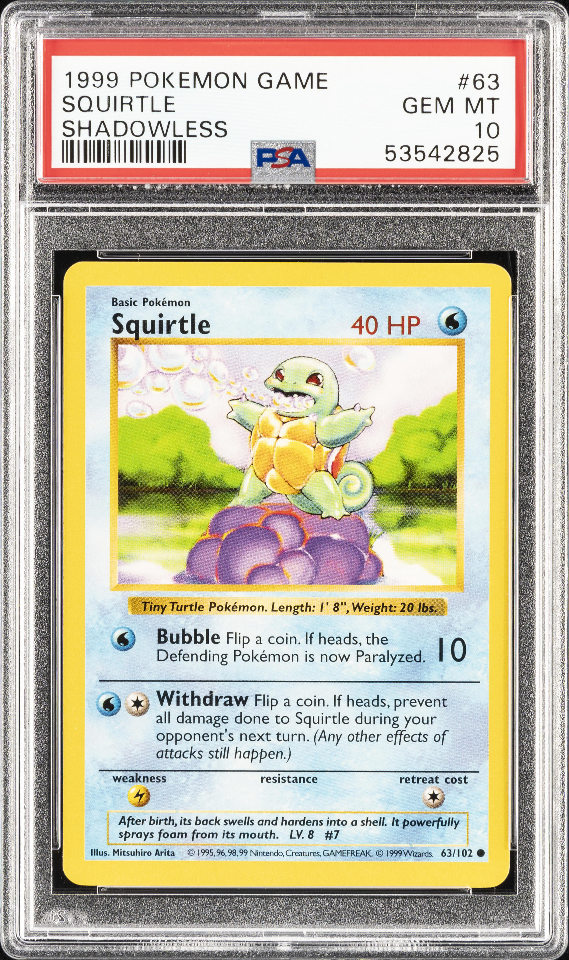 1999 Pokemon Game Shadowless 63 Squirtle – PSA GEM MT 10