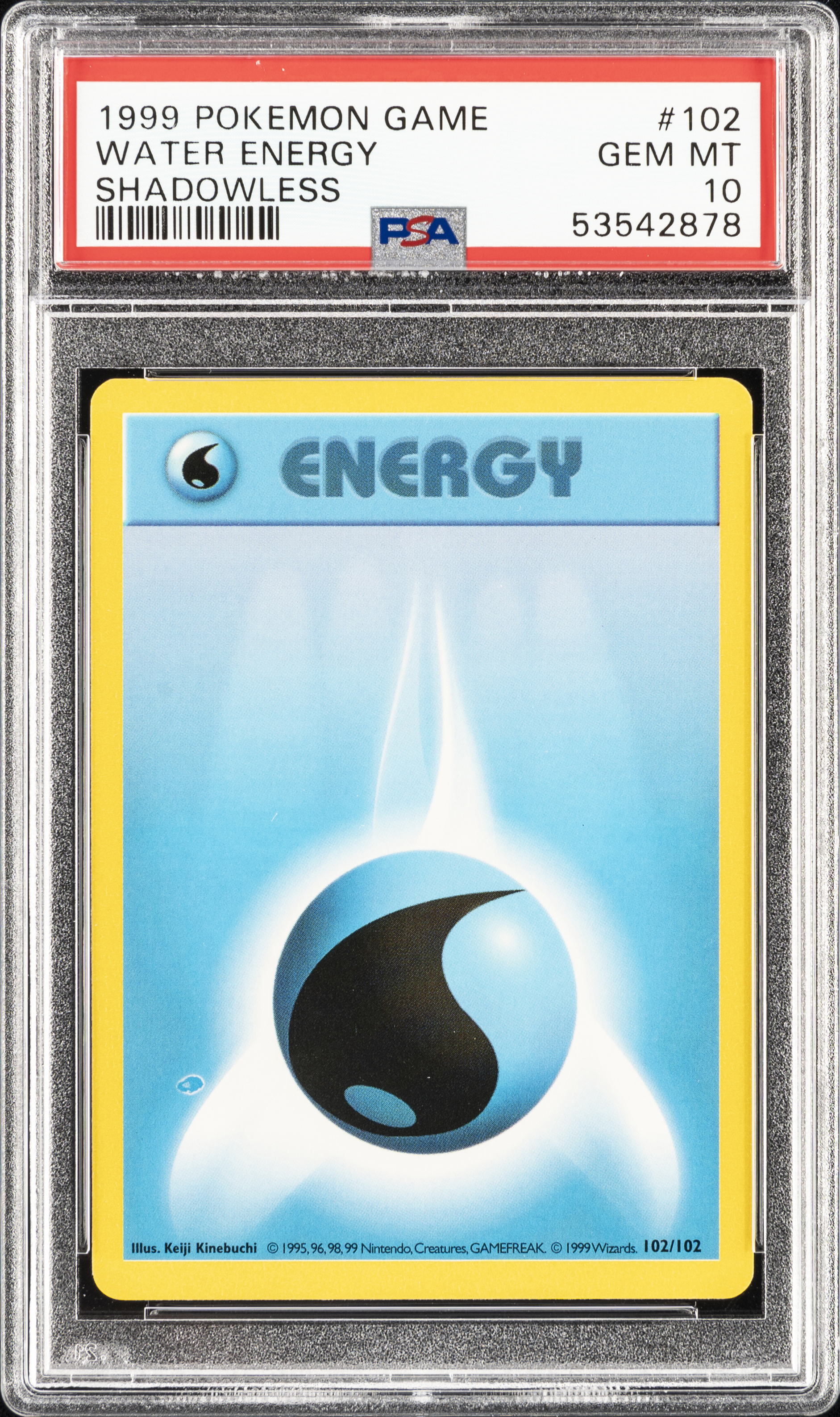 1999 Pokemon Game Shadowless #102 Water Energy – PSA GEM MT 10