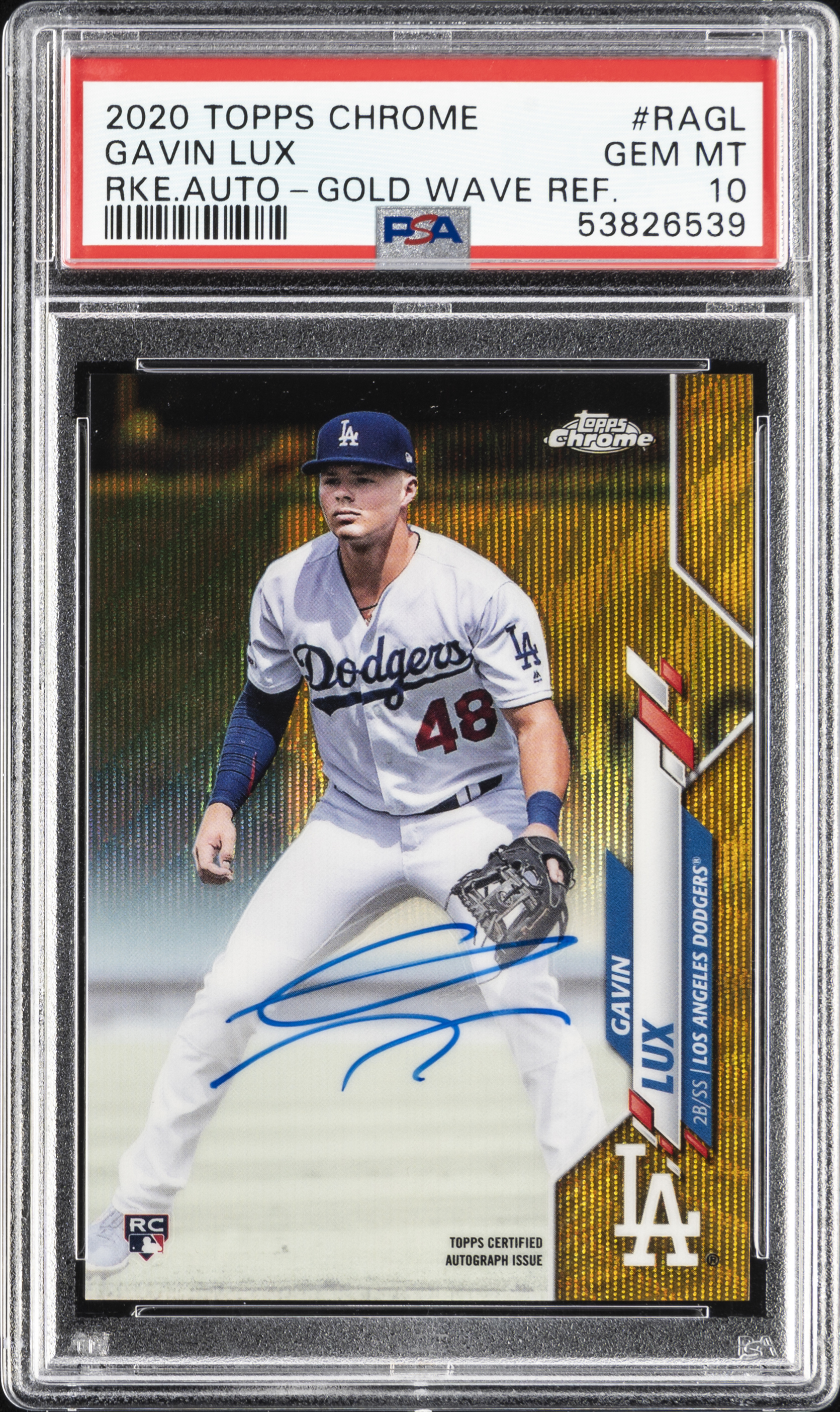 2020 Topps Chrome Rookie Autographs Gold Wave Refractor #RA-GL Gavin Lux Signed Rookie Card (#48/50) – PSA GEM MT 10