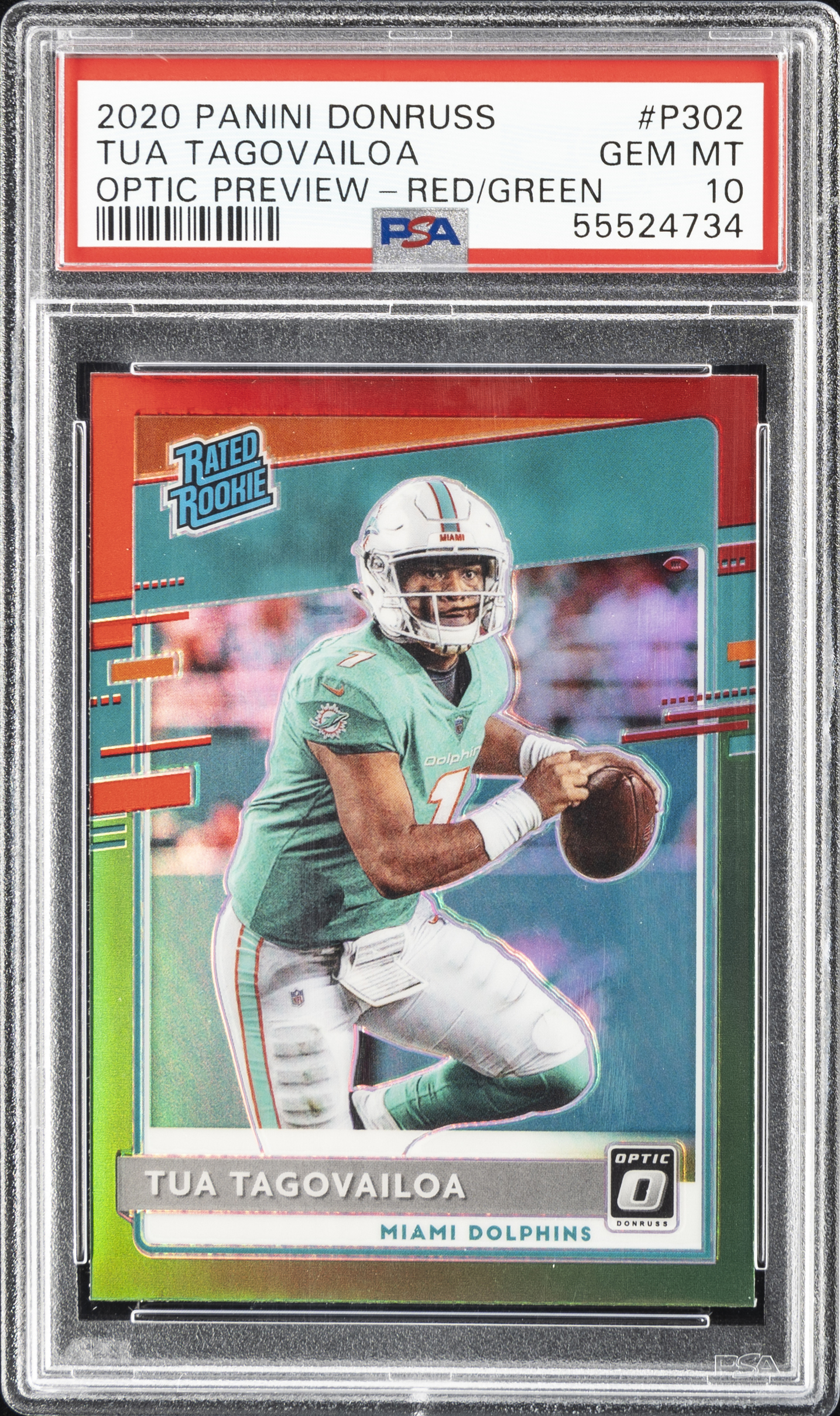 2020 Panini Donruss Optic Preview-Red/Green Rated Rookie #P-302 Tua Tagovailoa Rookie Card – PSA GEM MT 10