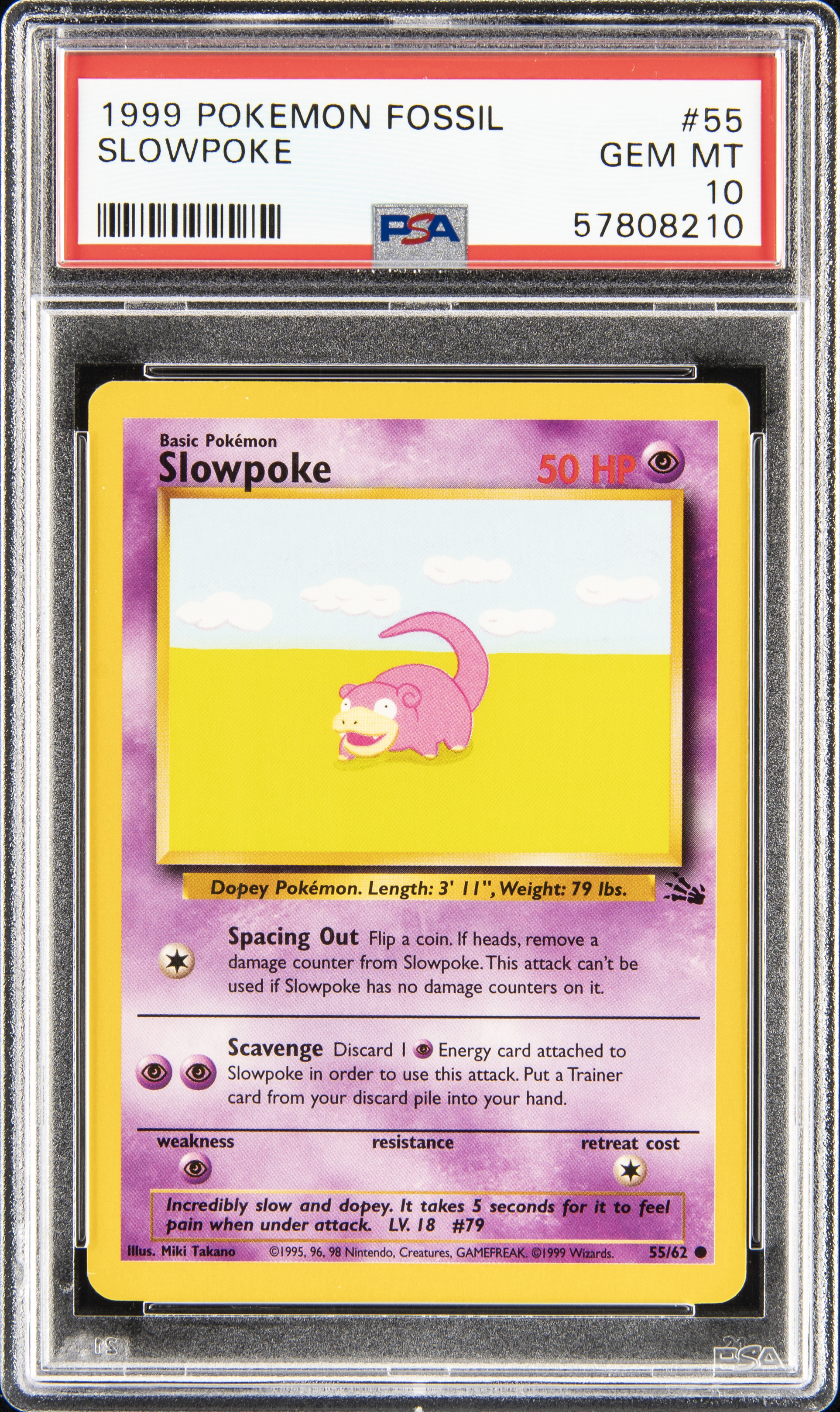 1999 Pokemon Fossil 55 Slowpoke – PSA GEM MT 10
