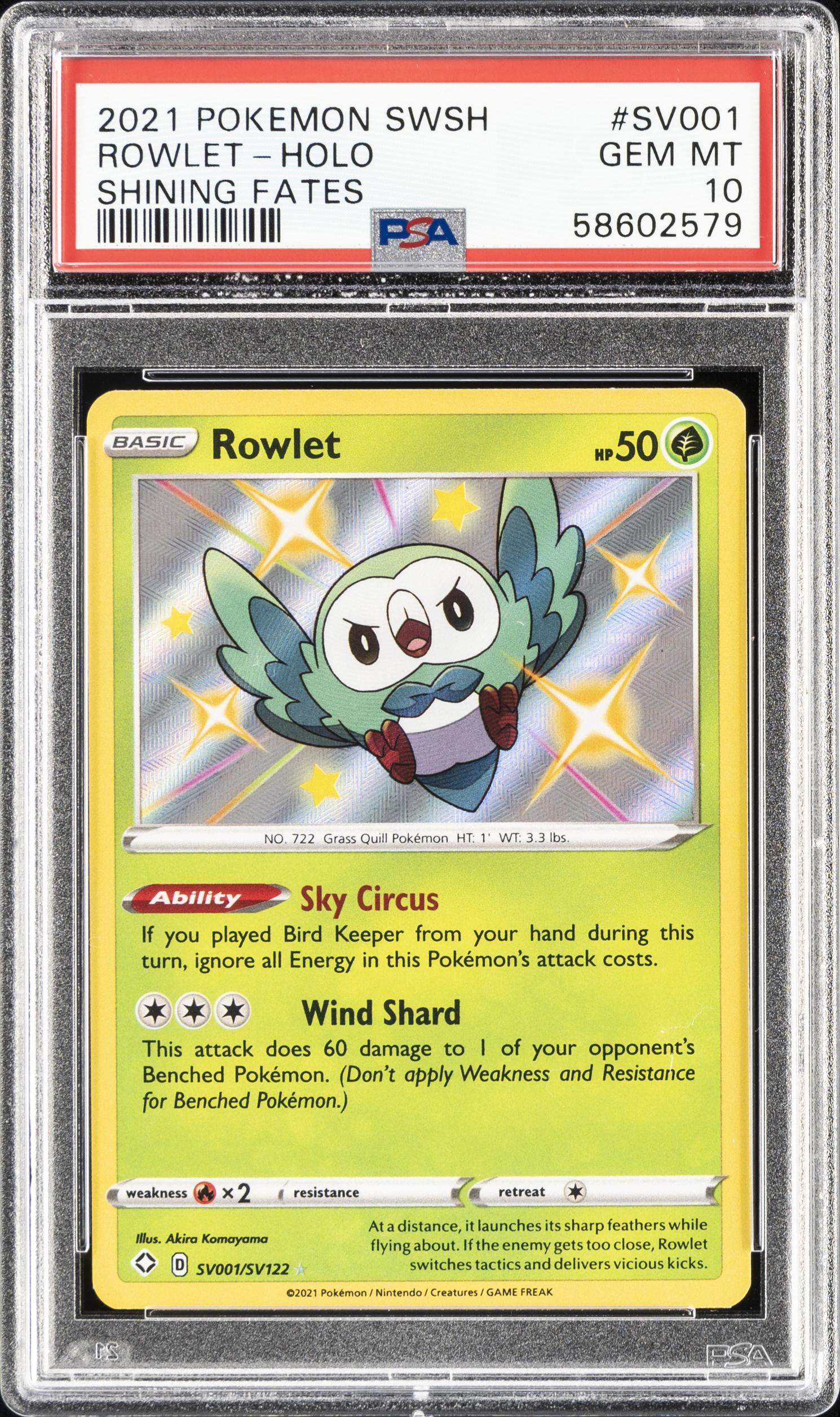 2021 Pokemon Sword & Shield Shining Fates Holofoil #Sv001 Rowlet – PSA GEM MT 10