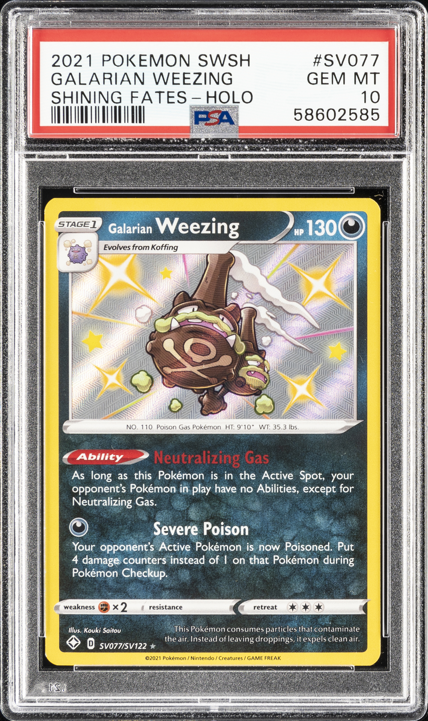 2021 Pokemon Sword & Shield Shining Fates Holofoil #SV077 Galarian Weezing – PSA GEM MT 10