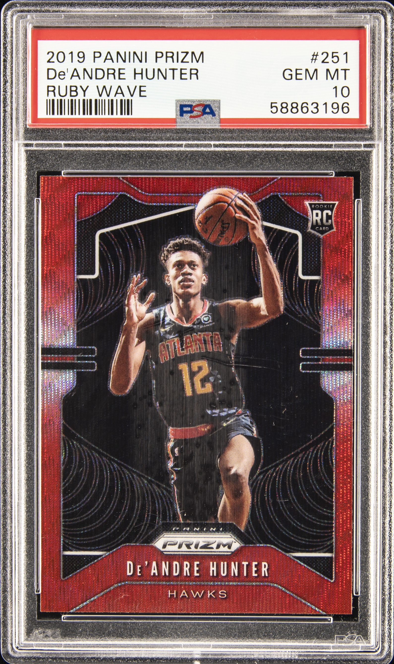 2019-20 Panini Prizm Ruby Wave #251 De'Andre Hunter Rookie Card – PSA GEM MT 10