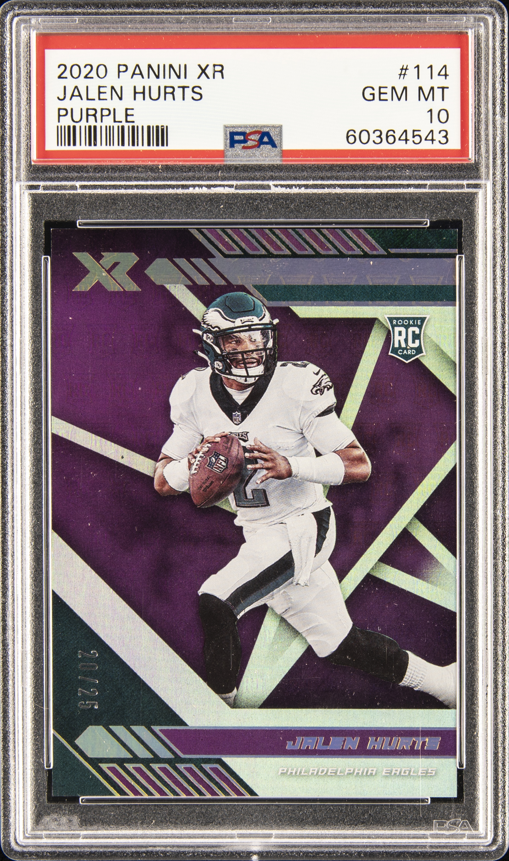 2020 Panini XR Purple #114 Jalen Hurts Rookie Card (#20/25) – PSA GEM MT 10