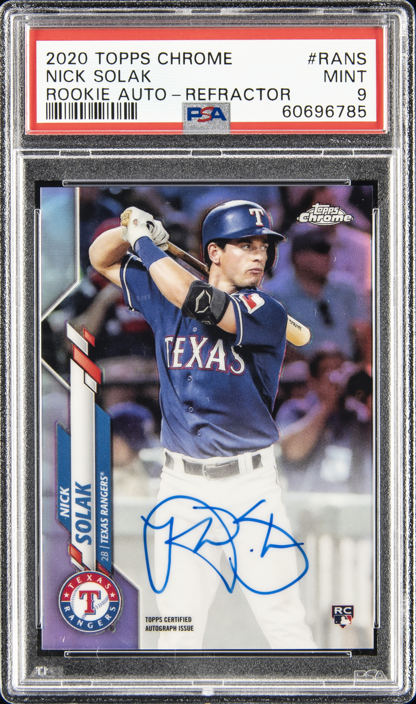 2020 Topps Chrome Rookie Autographs Refractor #RA-NS Nick Solak Signed Rookie Card (#210/499) – PSA MINT 9