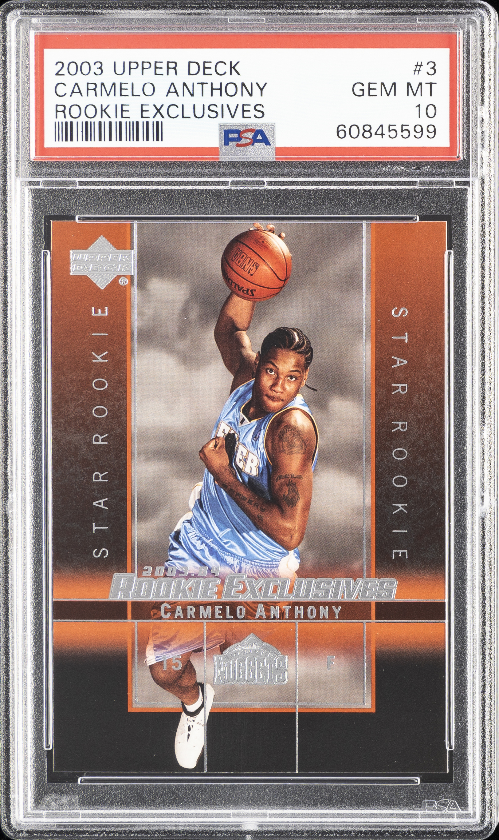 2003 Upper Deck Rookie Exclusives #3 Carmelo Anthony Rookie Card PSA 10