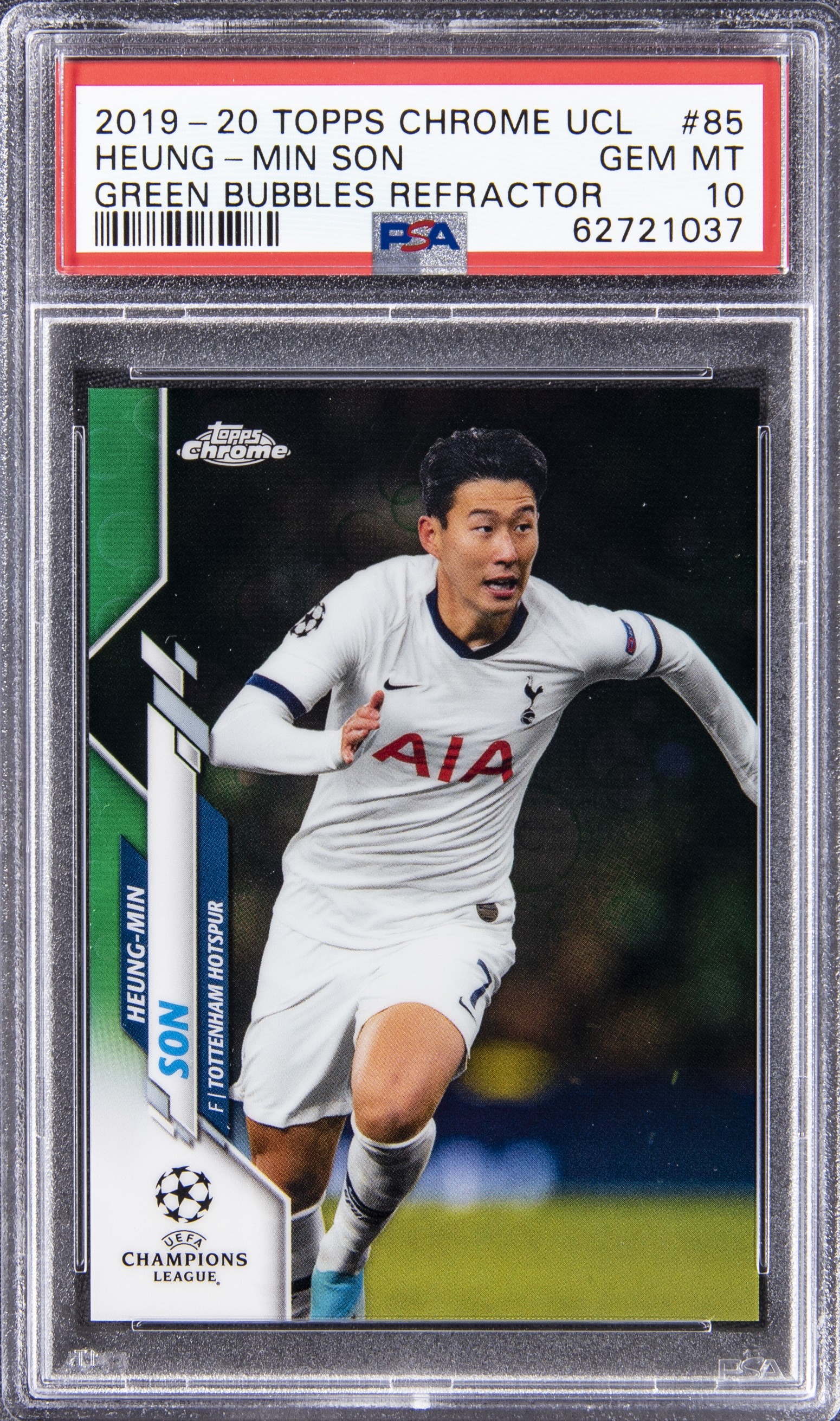 2019-00 Topps Chrome UEFA Champions League Green Bubbles Refractor #85 Heung-Min Son – PSA GEM MT 10