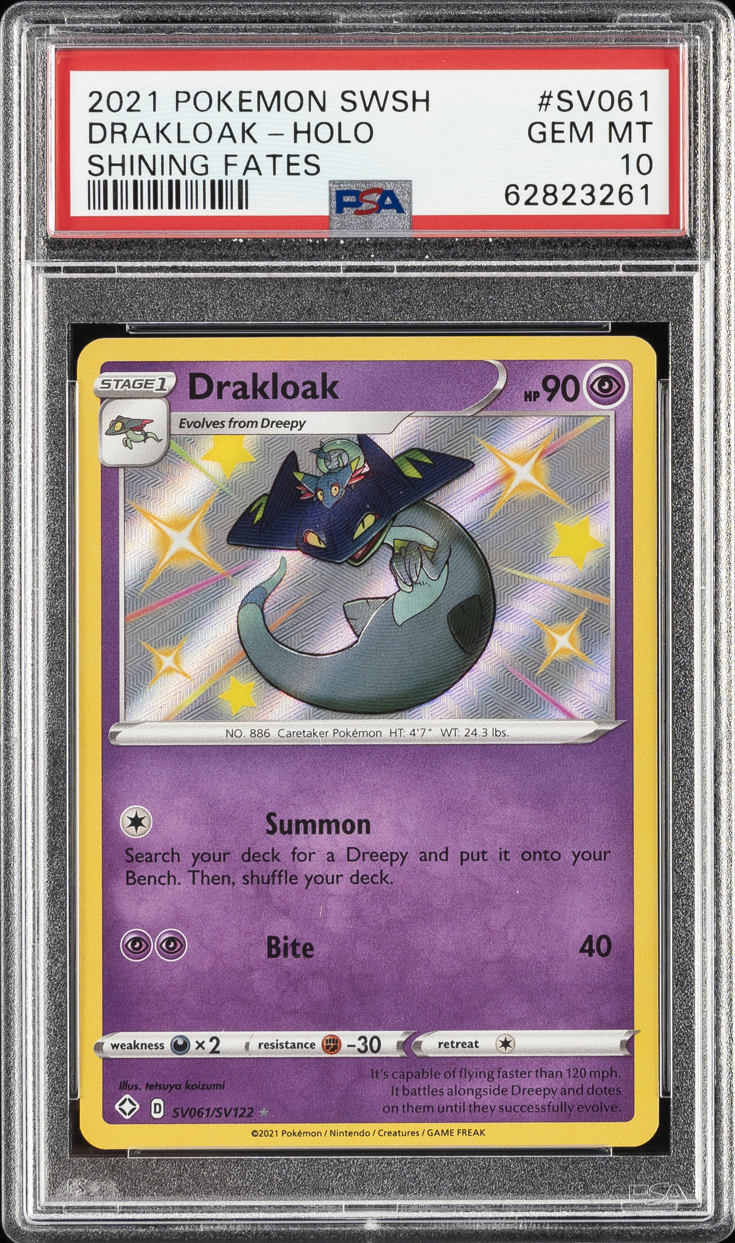 2021 Pokemon Sword & Shield Shining Fates Sv061 Drakloak-Holo – PSA GEM MT 10