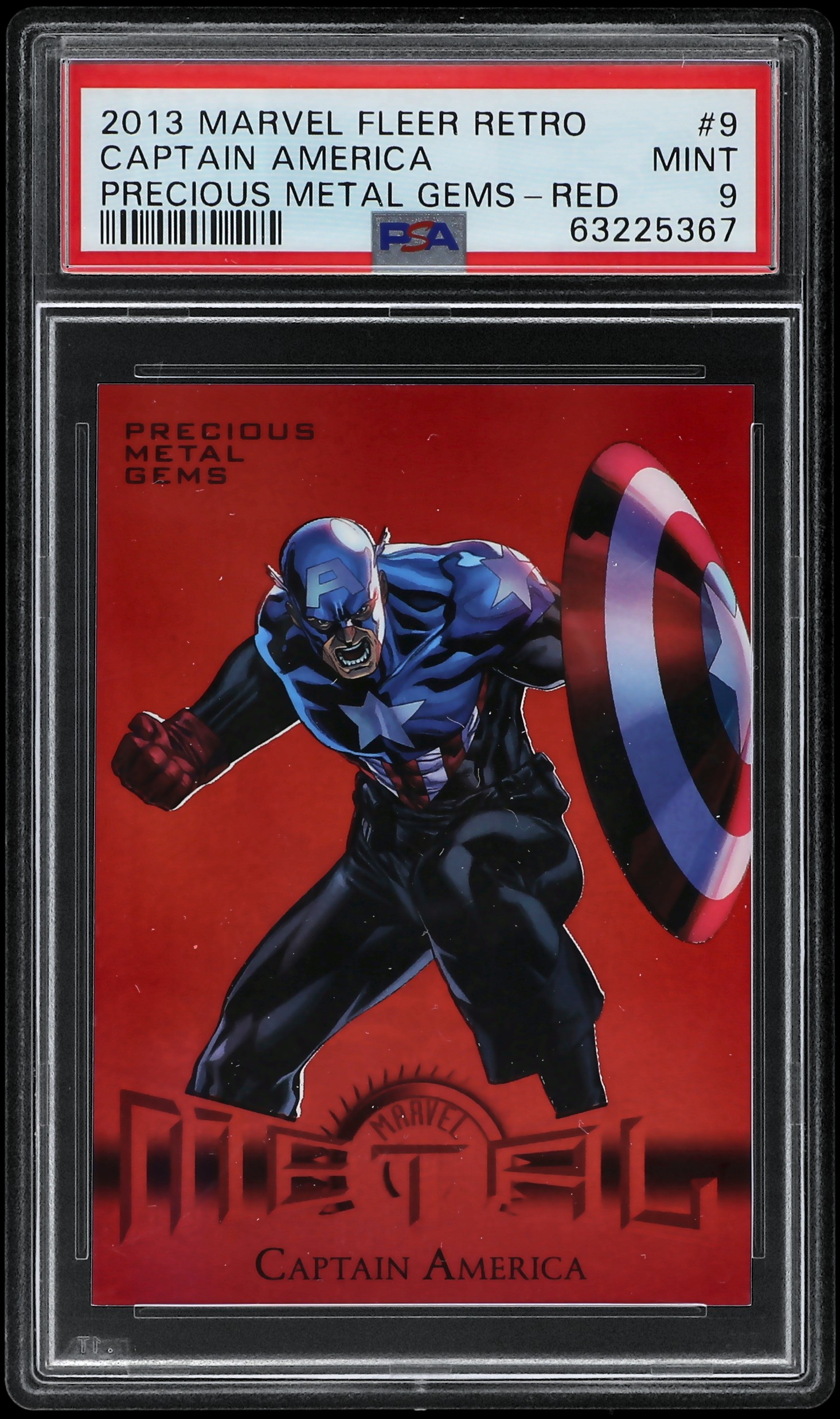 2013 Marvel Fleer Retro Precious Metal Gems (PMG) Red #9 Captain America (#017/100) - PSA MINT 9 - Pop 2

