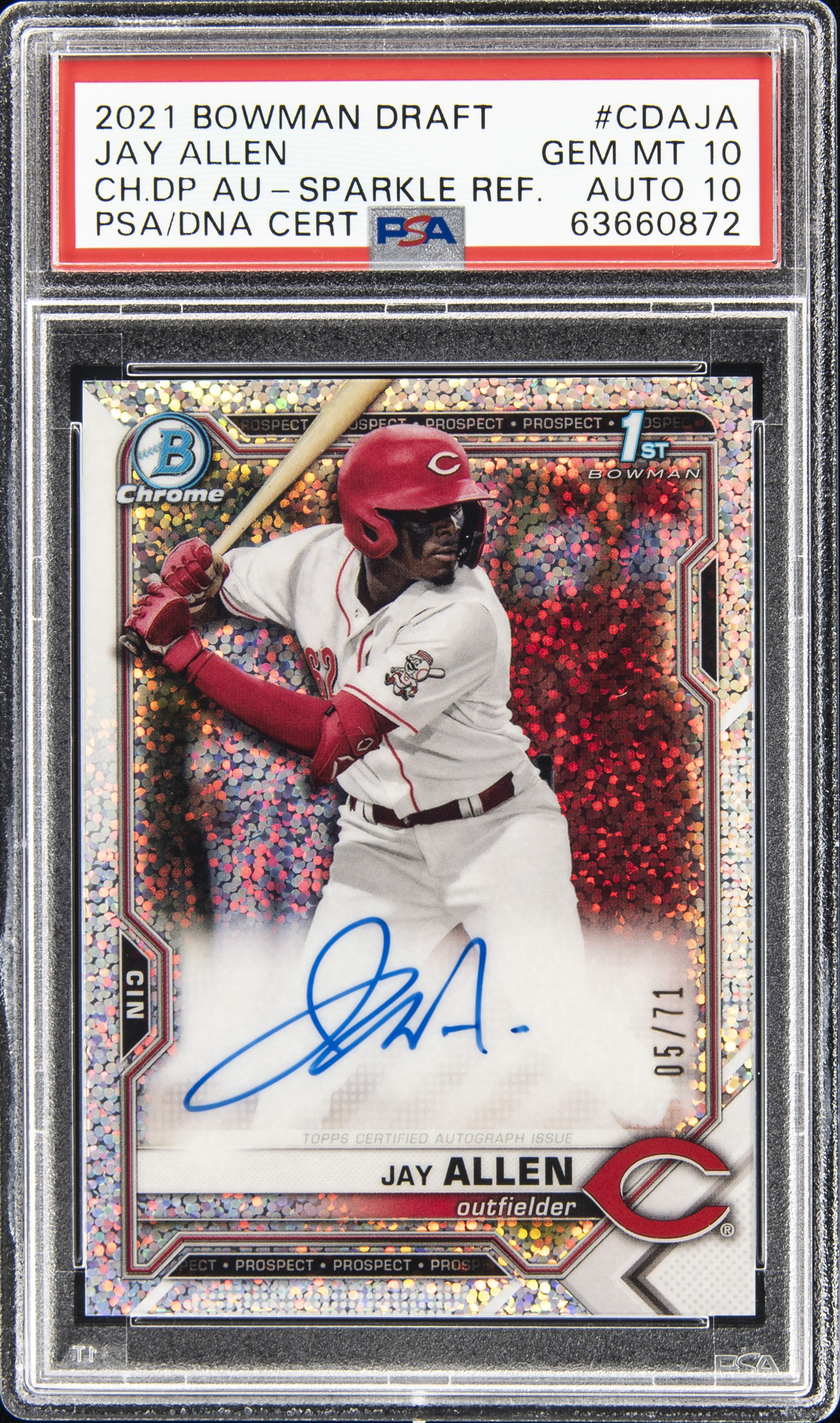 2021 Bowman Draft Chrome Draft Pick Autographs Sparkle Refractor #CDAJA Jay Allen Signed Rookie Card (#05/71) – PSA GEM MT 10, PSA/DNA GEM MT 10